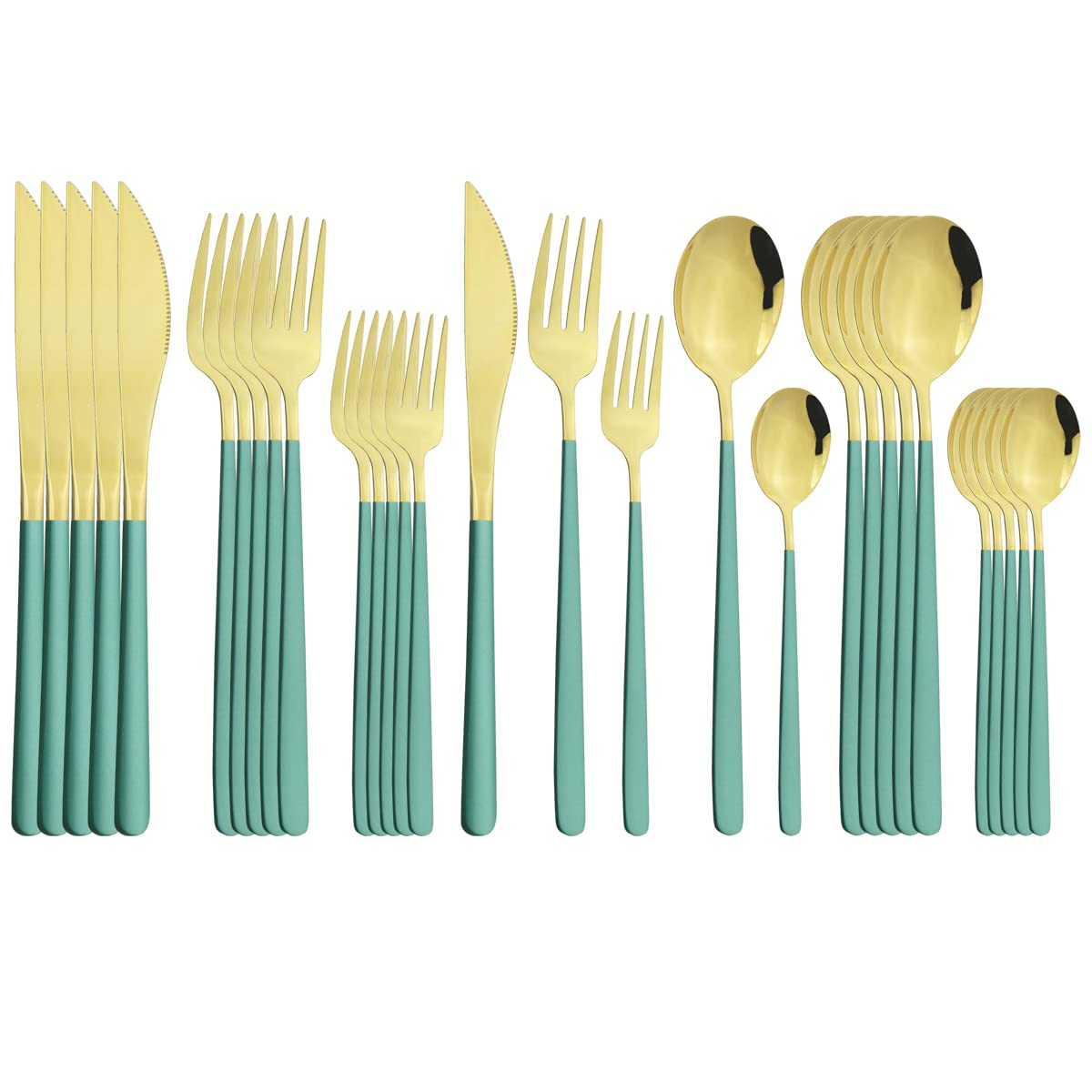 Premium 30-Piece Stainless Steel Flatware Set - 18/10 Silverware Cutlery with Knives, Forks & Spoons - Elegant Green Gold Dinnerware for 6 - Perfect for Formal Dining, Dinner Parties & Everyday Kitchen Use