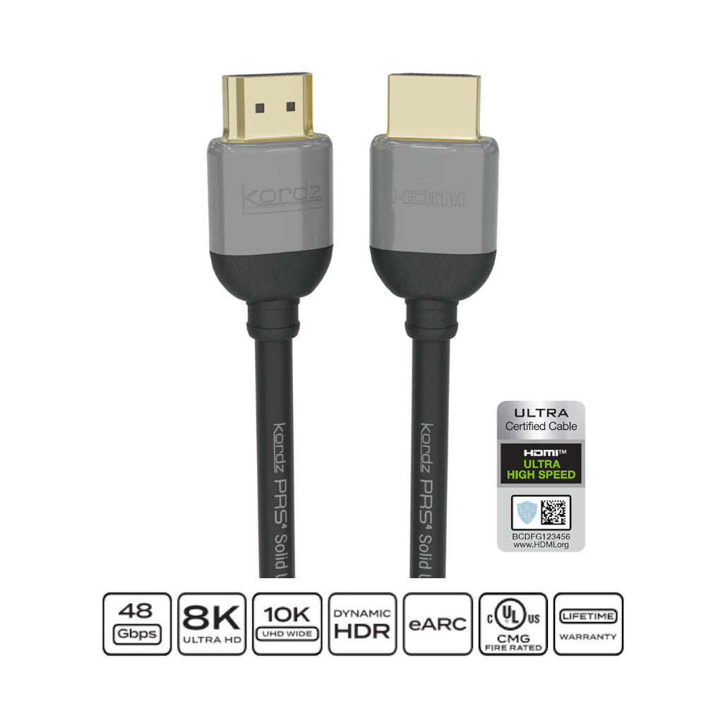 Kordz PRS4 48Gbps 8K Ultra HD Passive HDMI Cable - High-Speed 4K 120Hz HDR eARC Support for Home Theater, Gaming & Streaming