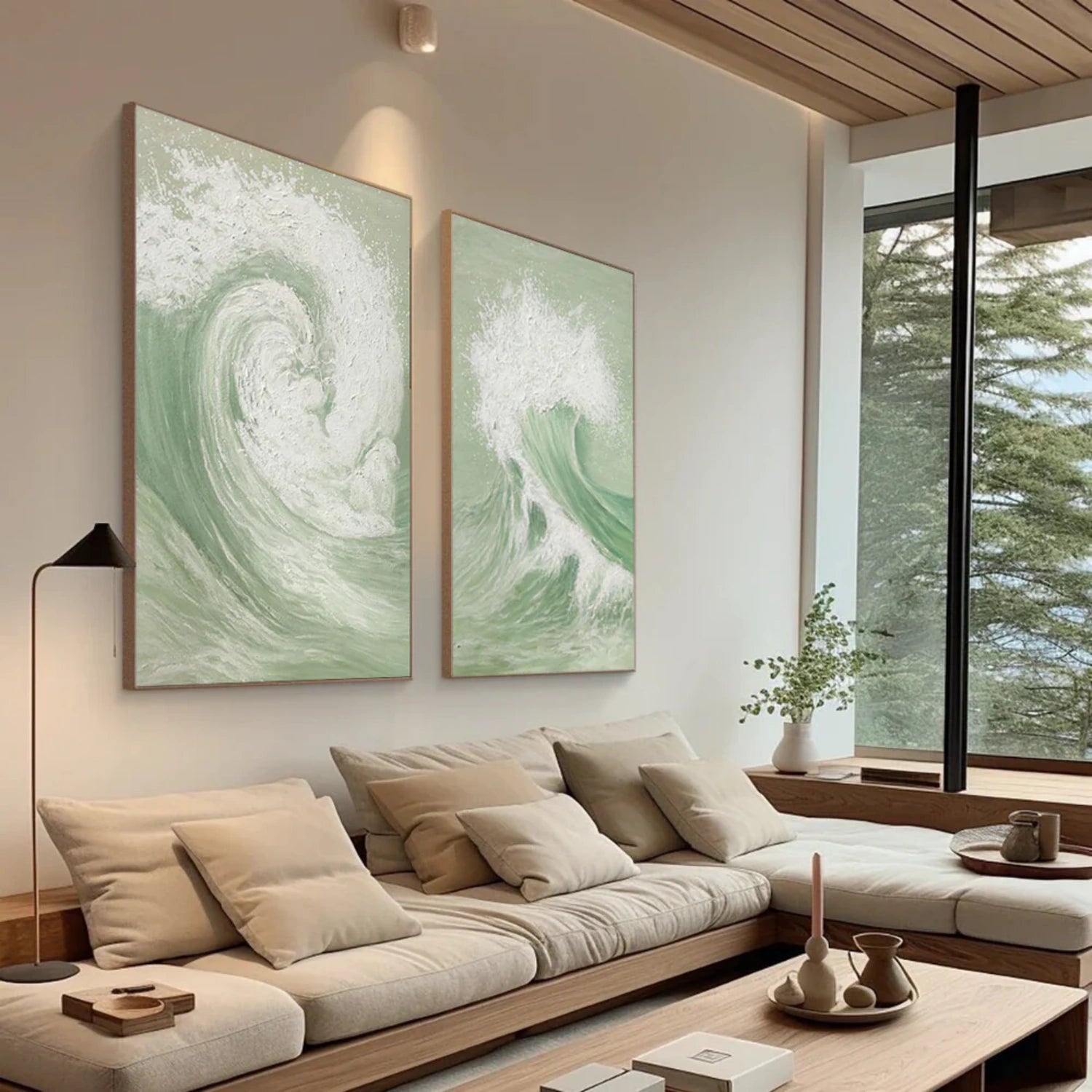 Ocean and Sky Painting Set of 2 - Modern Coastal Wall Art for Living Room & Bedroom Decor - Handmade Canvas Prints for Beach House & Home Office