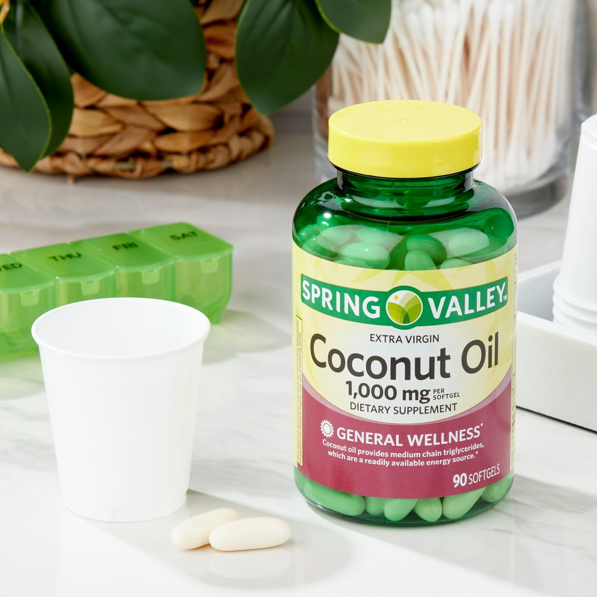 Spring Valley Extra Virgin Coconut Oil Softgel Capsules 1000mg - 90 Count (Pack of 1) | Supports Heart Health & Energy Boost | Perfect for Cooking, Smoothies & Hair Care