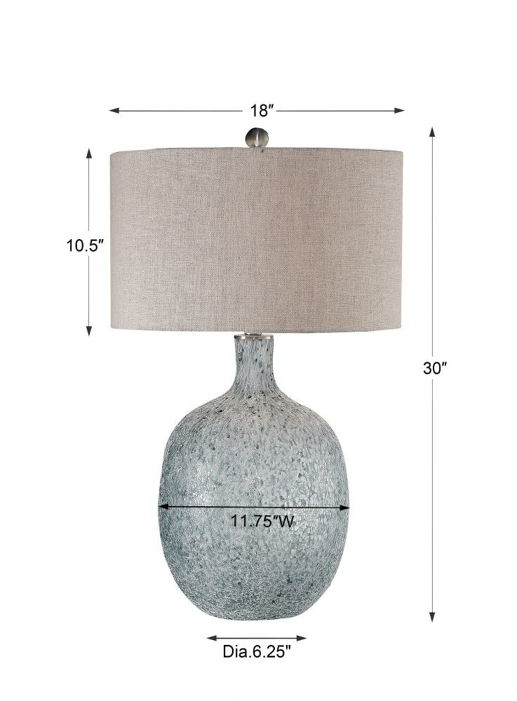 Tall Textured 1 Light Glass Table Lamp with Beige Linen Drum Shade - 3-Way Switch for Living Room, Bedroom & Office Lighting