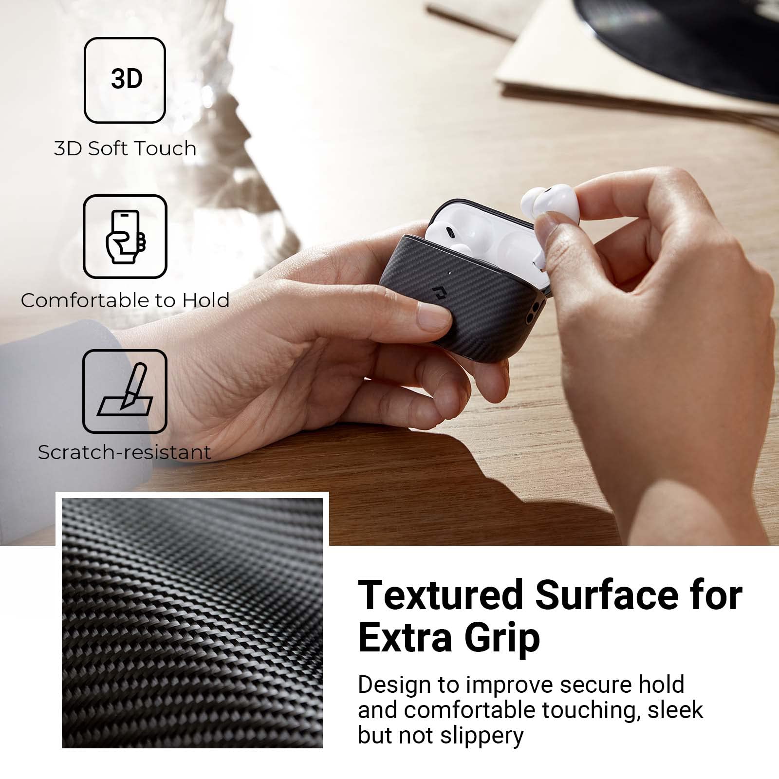PITAKA AirPods Pro 2 Case - Ultra Slim Shockproof Protective Cover for AirPods Pro 2nd Generation | Premium 600D Aramid Fiber | Perfect for Travel, Workout & Daily Use
