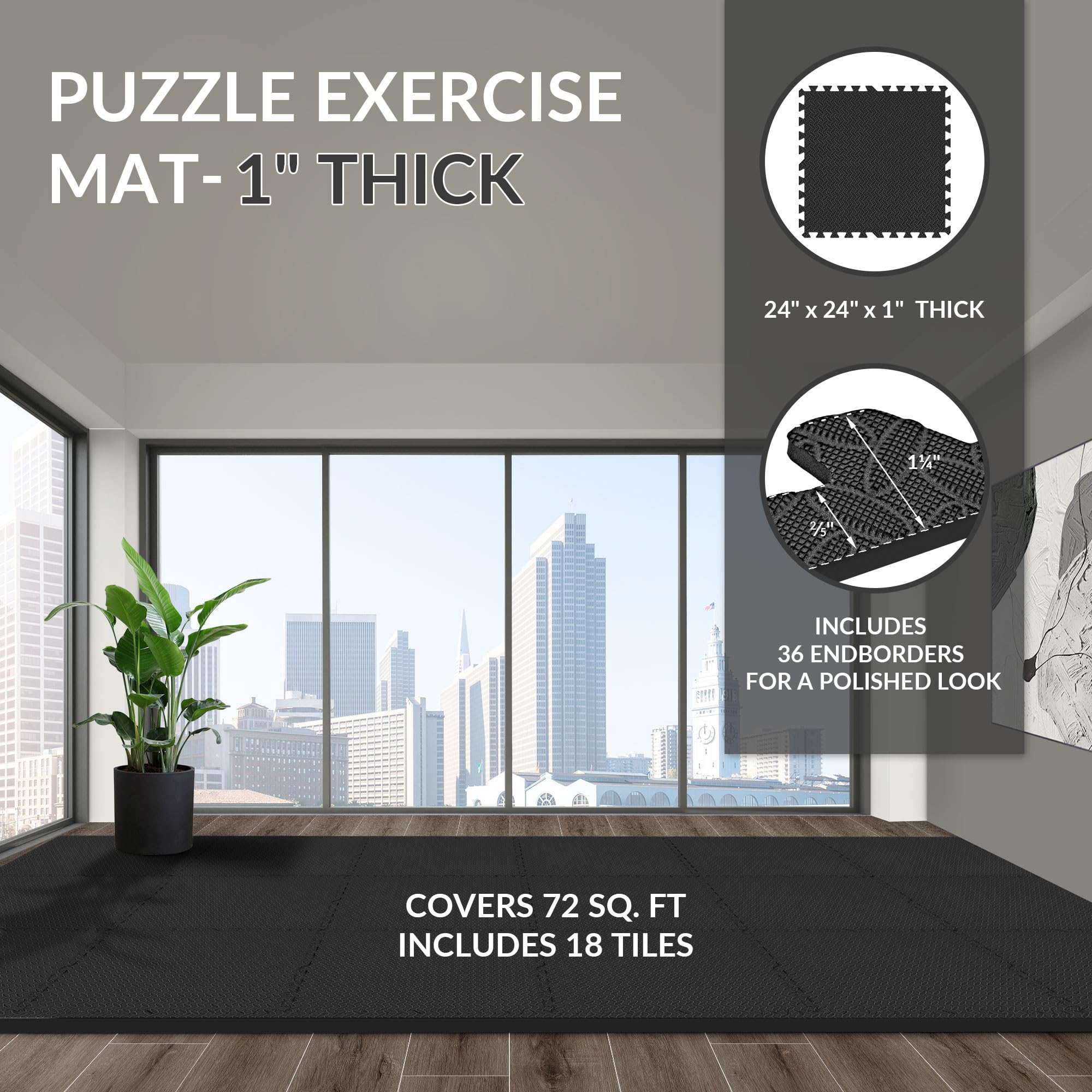 Signature Fitness EVA Foam Interlocking Puzzle Exercise Mat - Non-Slip Floor Tiles for MMA, Yoga, Gymnastics & Home Gym - Multiple Sizes (24