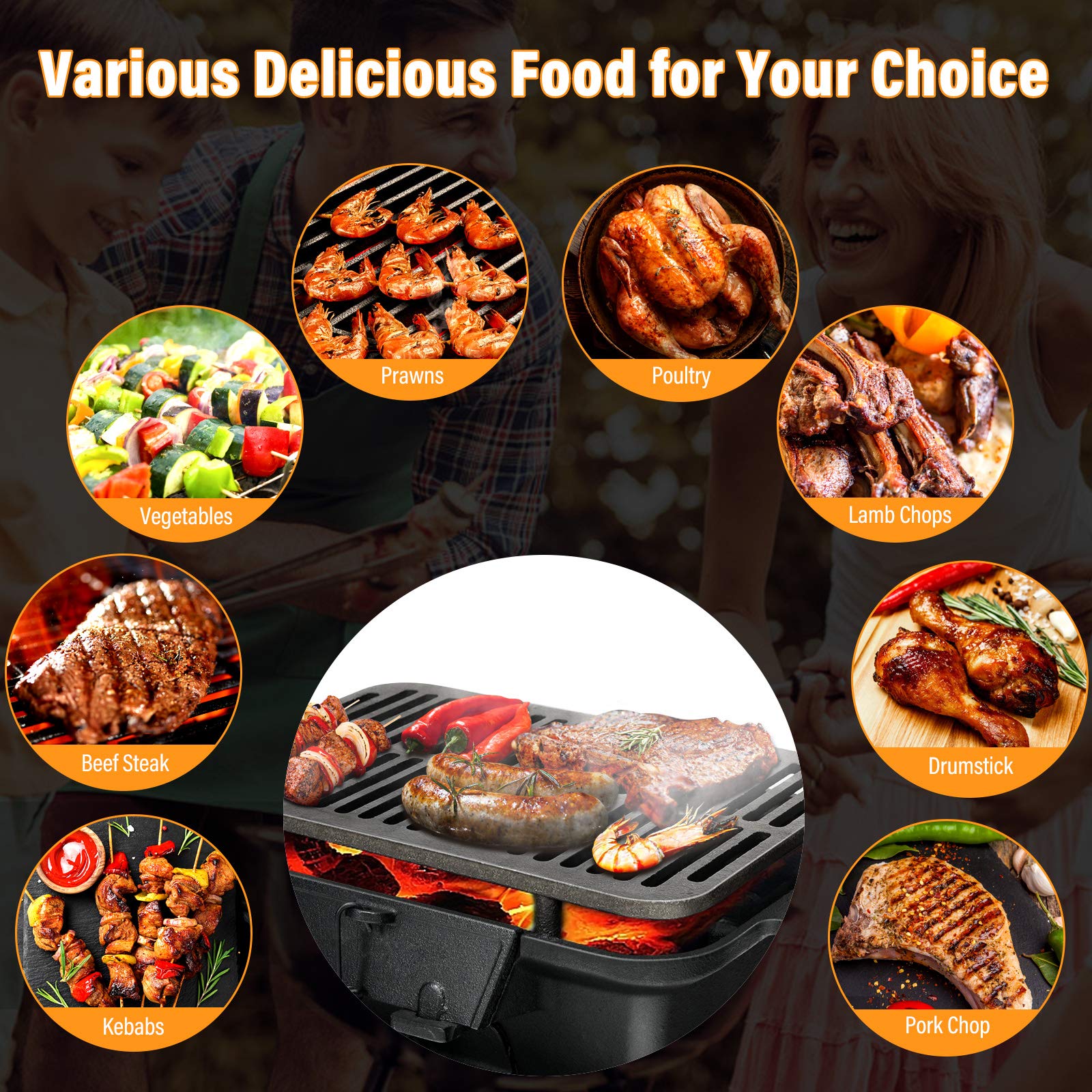 Giantex Portable Charcoal Hibachi Grill - Double-Sided Cast Iron BBQ Grill with Adjustable Air Vent, Fire Gate & Grate Lifter - Perfect for Outdoor Cooking, Camping, Picnics & Backyard Barbecues