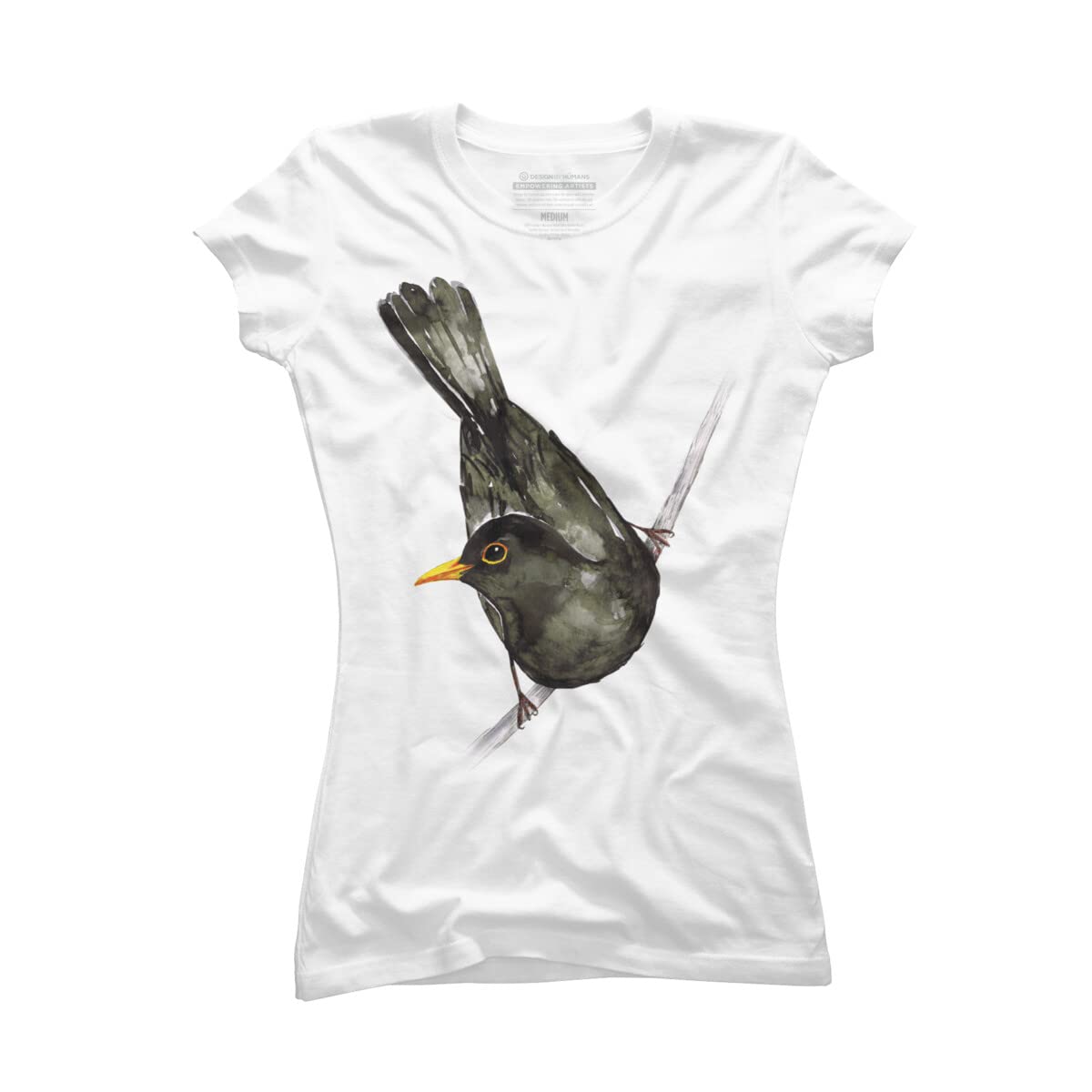 Design By Humans Junior's Blackbird Watercolor T-Shirt by Bwiselizzy | Artistic Graphic Tee for Teens | Perfect for Casual Wear, School & Street Style