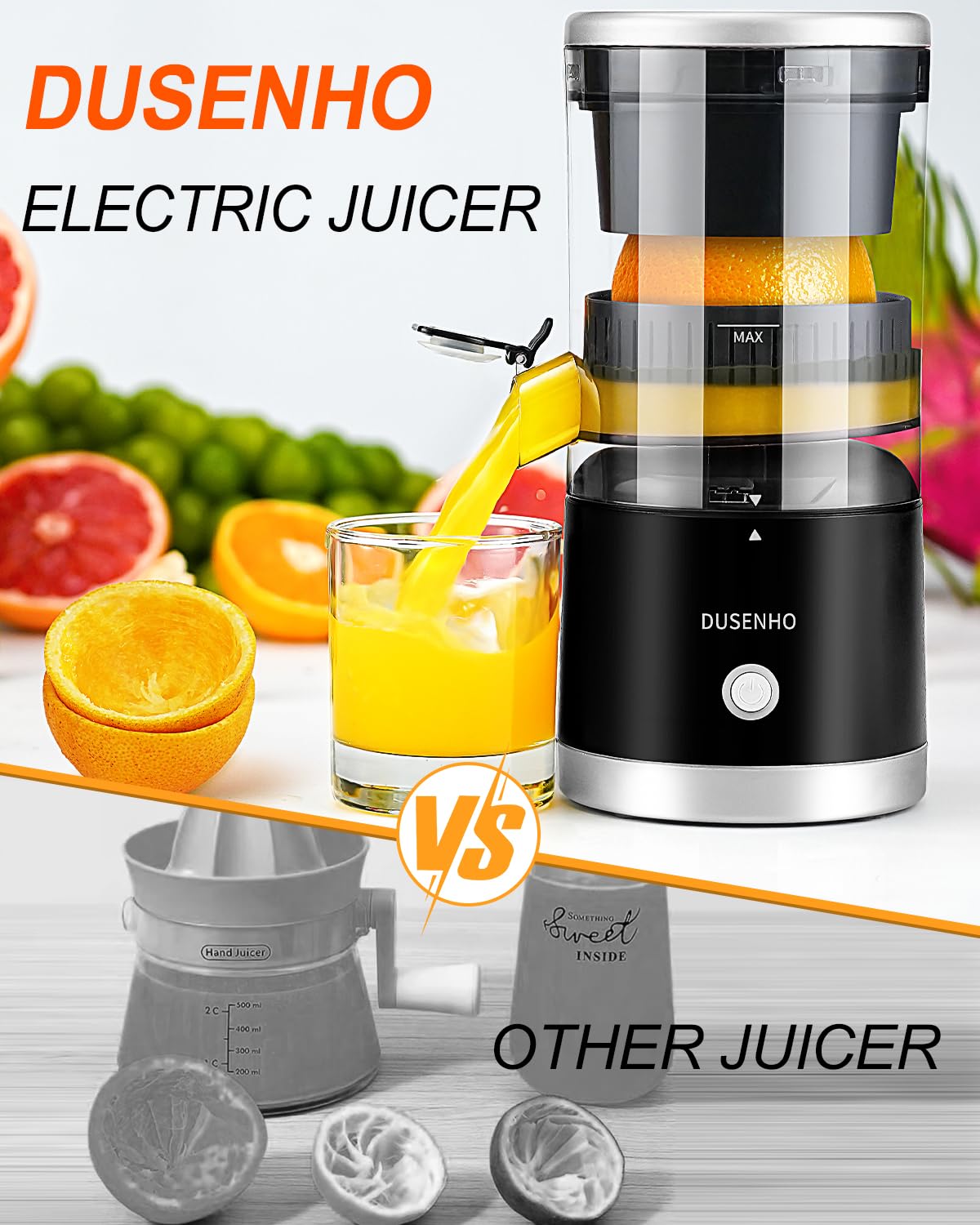 Rechargeable Electric Citrus Juicer - USB-Powered Portable Juicer Machine with Cleaning Brush for Oranges, Lemons & Limes | Perfect for Kitchen, Camping & Travel