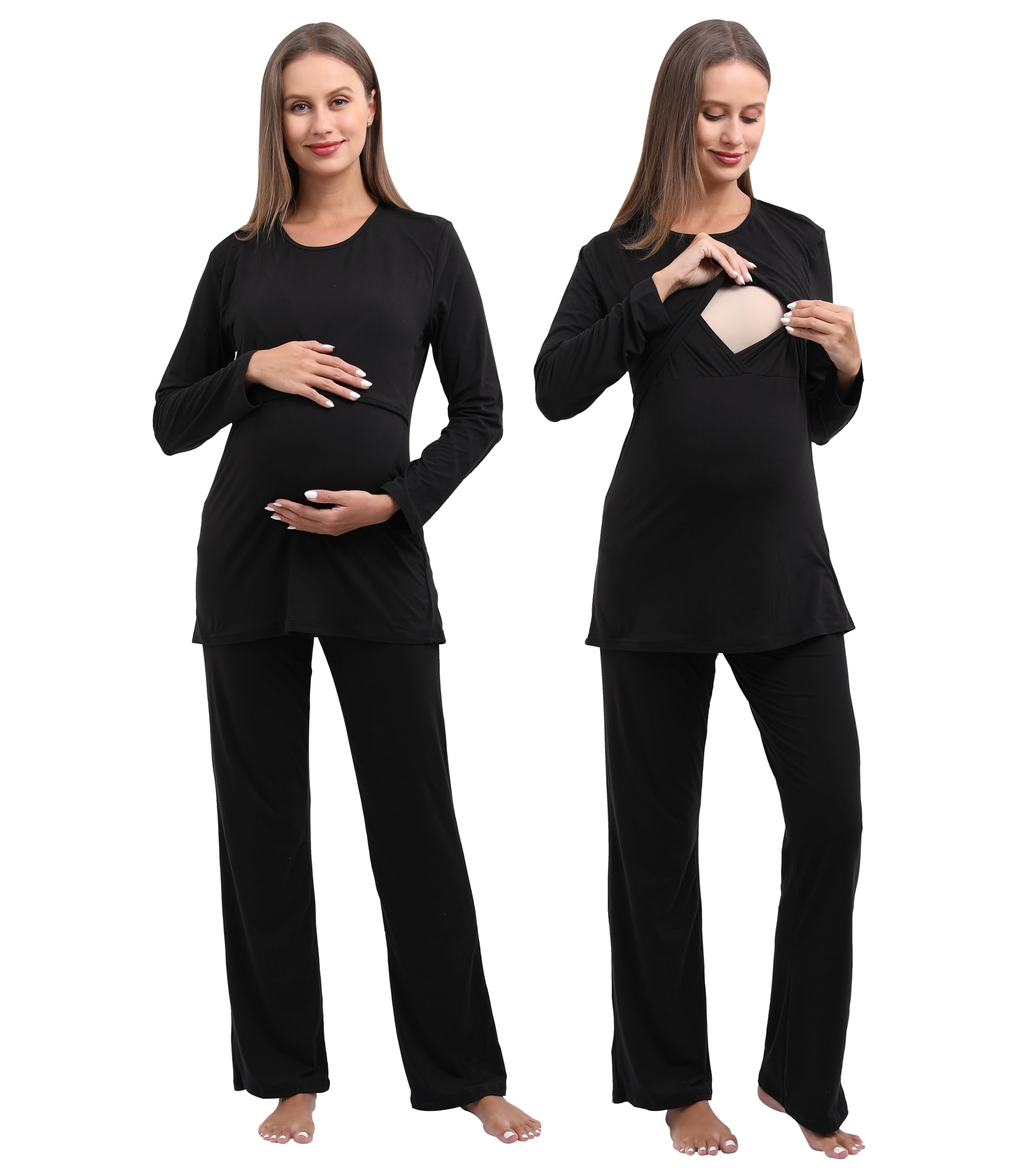 Comfortable Maternity Nursing Pajama Sets for Women - Soft Pregnancy Sleepwear & Lounge Wear for Breastfeeding Moms - Perfect for Nighttime Nursing, Relaxing at Home and Hospital Stay