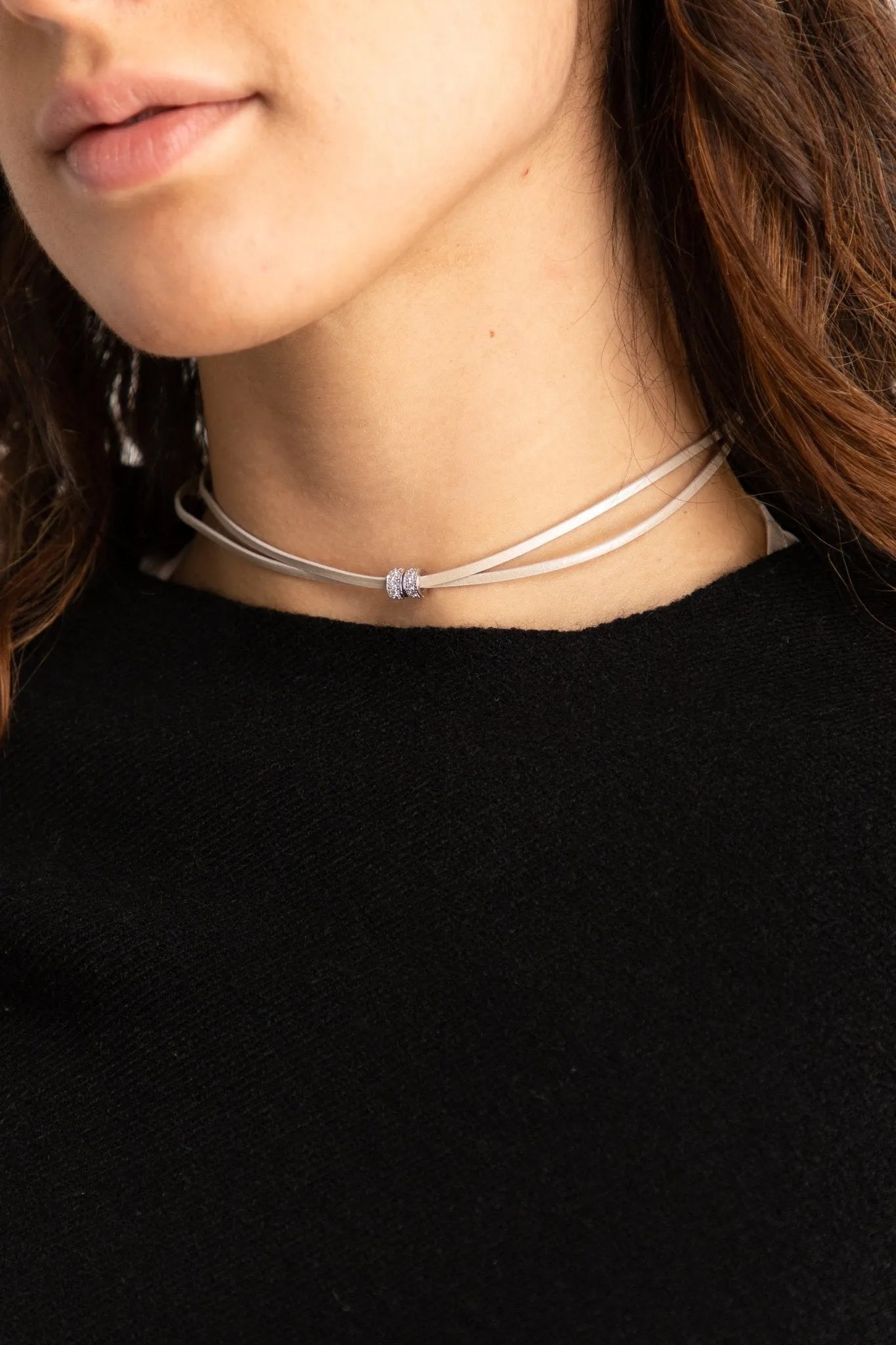 Elegant Metallic Taupe Leather Choker Necklace with Crystal Accents - Perfect for Evening Parties, Date Nights & Gothic Fashion