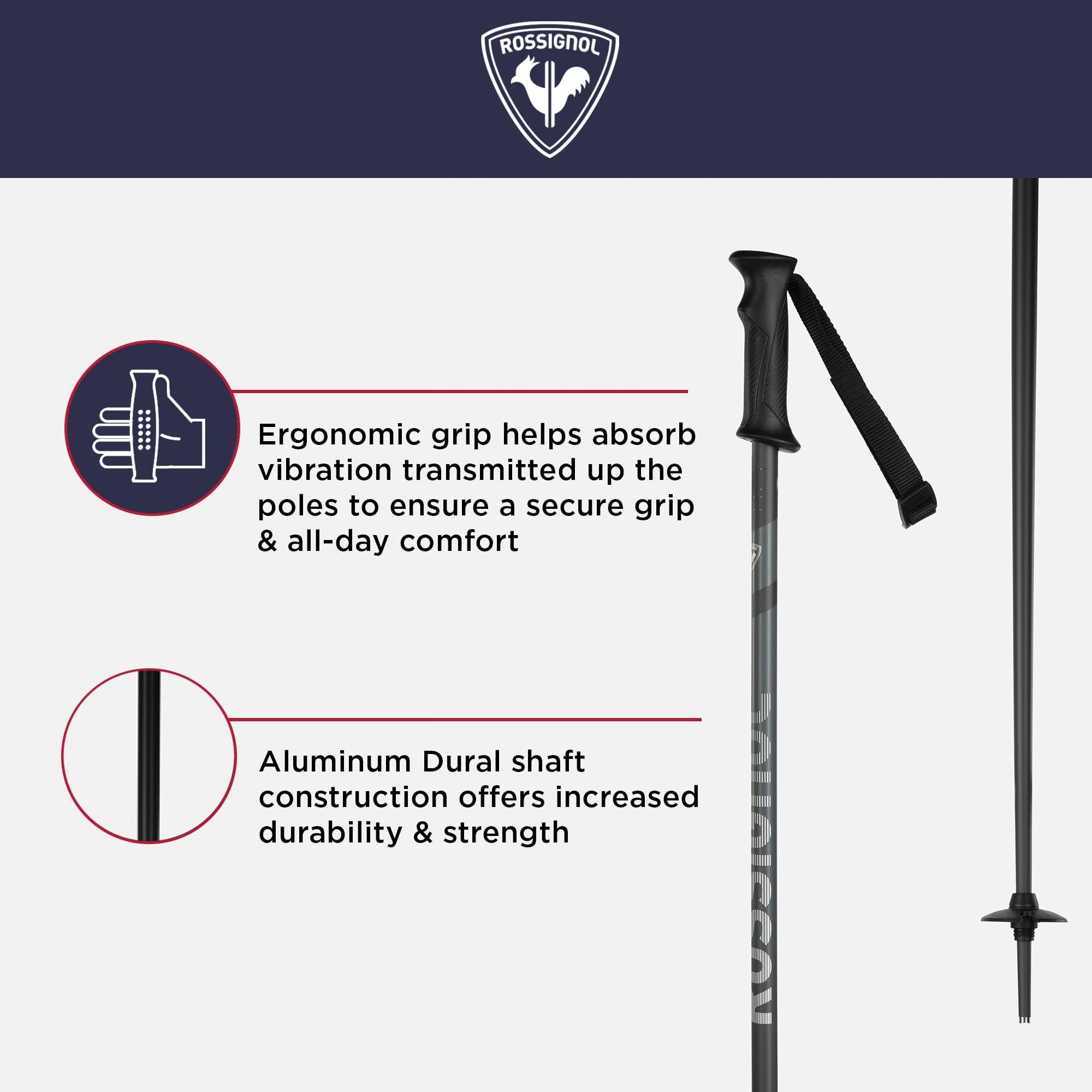 Rossignol Tactic Alpine Ski Poles - Lightweight & Durable Downhill Ski Poles for Men & Women - Perfect for All-Mountain, Freeride & Backcountry Skiing Adventures