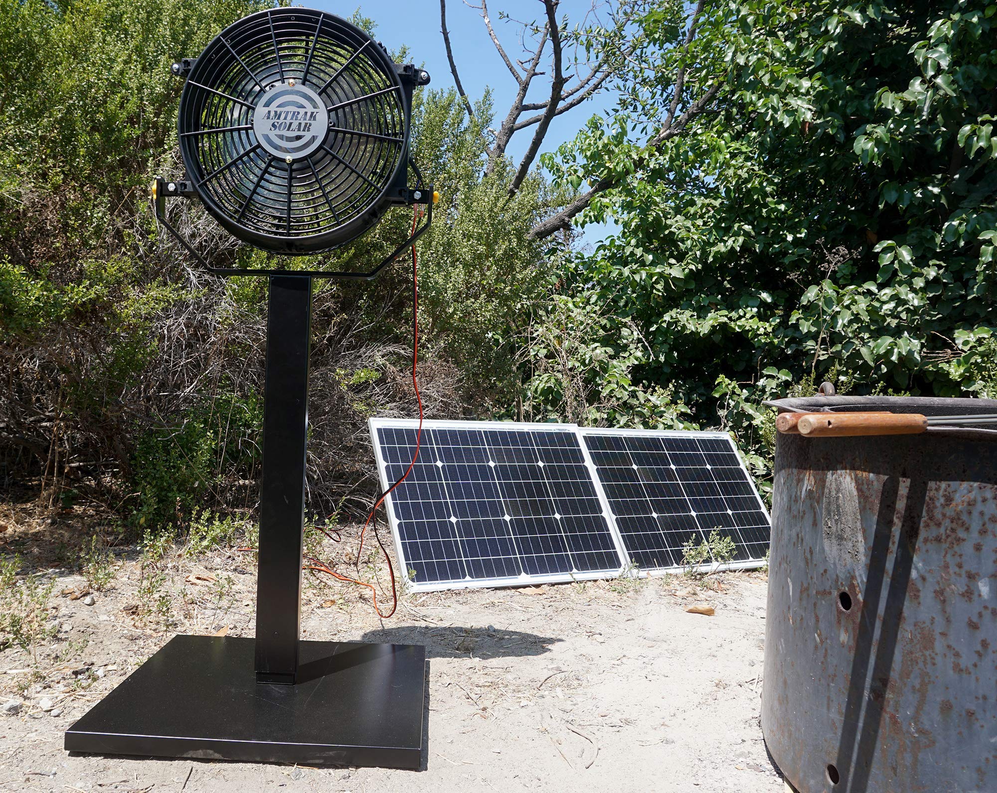 Amtrak Solar Standing Floor Fan - Portable & Energy Efficient for Outdoor, Camping, RV, Greenhouse, Garage - Perfect for Backyard Cooling, Motorhome Ventilation & Off-Grid Living
