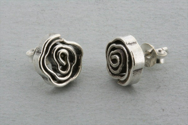 Coiled Rose Earrings in Pure Silver - Elegant Handmade Jewelry for Women, Perfect for Weddings, Parties & Special Occasions