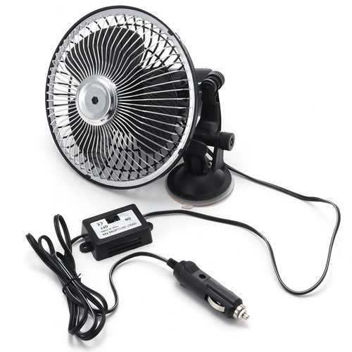 6 Inch Black 12V 24V Mini Car Air Fan - Portable Cooling Fan with Strong Suction for Vehicle Ventilation - Perfect for Trucks, RVs, and Road Trips