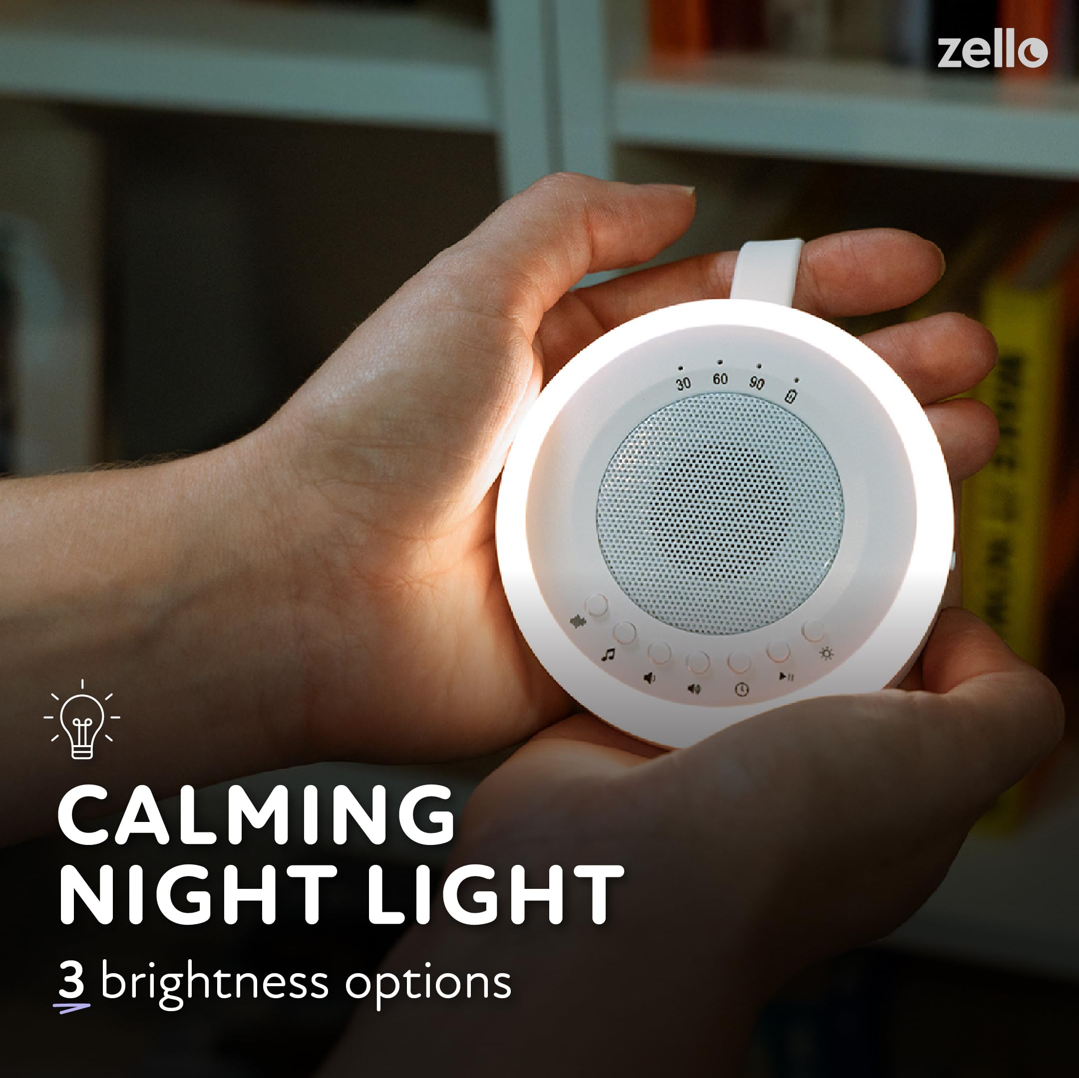 Zello Portable White Noise Machine with 20 Soothing Sounds, 3 Adjustable Night Light Levels & Sleep Timer | USB Rechargeable 20-Hour Battery | Baby Sleep Aid & Sound Therapy for Adults | Perfect for Nursery, Office, Travel & Meditation