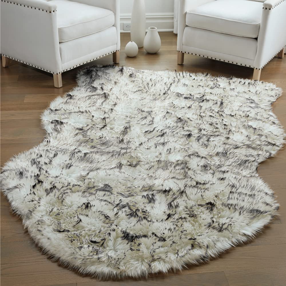 Gorilla Grip Fluffy Faux Fur Sheepskin Rug 4x6 Feet - Ultra Soft Machine Washable Area Rug with Non-Slip Rubber Backing - Plush Shag Carpet for Nursery, Bedroom, Living Room - Frosted Tips Black Home Decor - Perfect for Cozy Spaces & Pet-Friendly Flooring