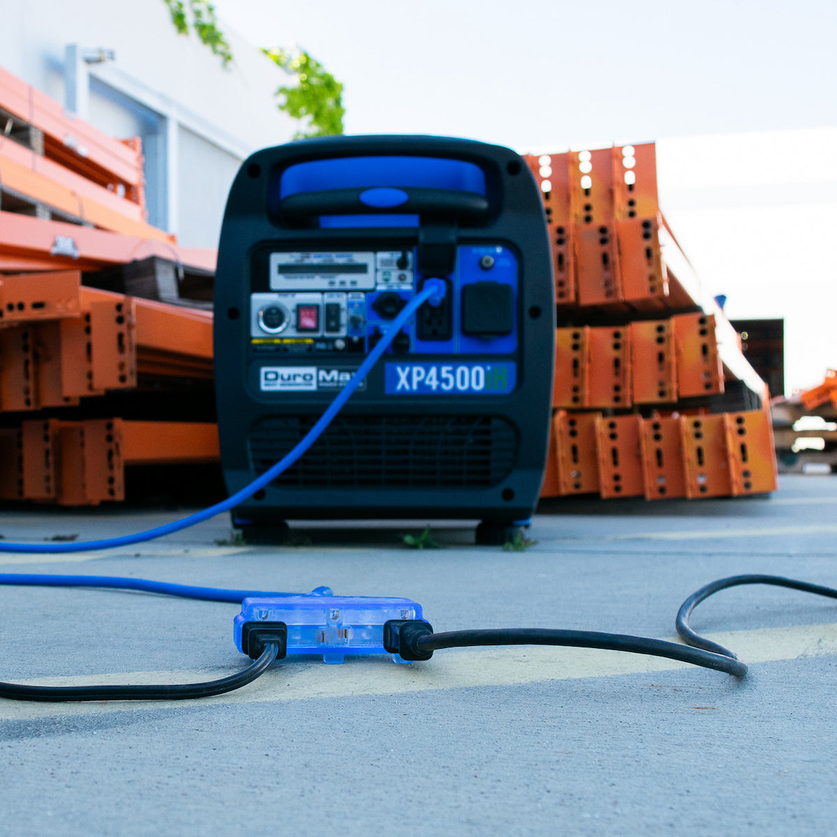 DuroMax XPX10050C 10 Gauge 50ft Heavy Duty Extension Cord with Triple Tap - Blue SJEOOW Power Cable for Workshop, Construction & Outdoor Use
