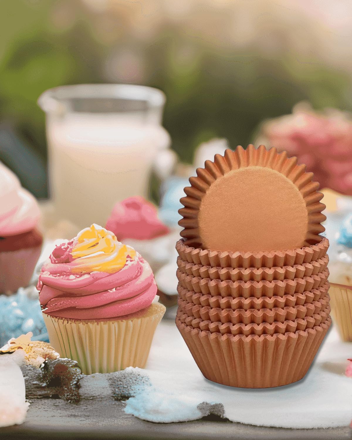qiqee Mini 300-Count Food Grade Cupcake Liners - Orange Baking Cups for Muffins, Desserts & Party Treats | Perfect for Birthday, Wedding & Holiday Baking