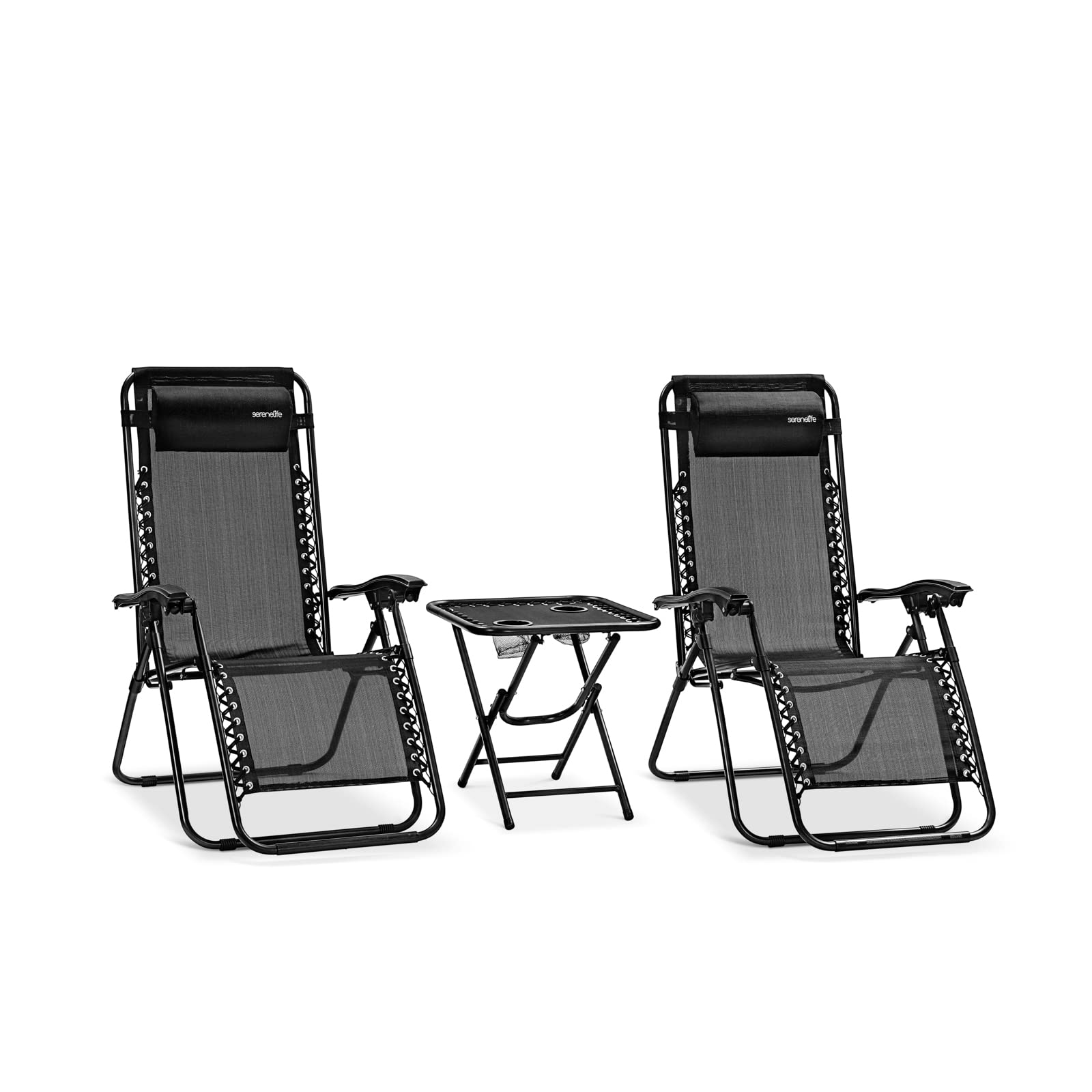 SereneLife Zero Gravity Lounge Chair - Portable Outdoor Recliner with Adjustable Backrest, Black - Perfect for Patio, Poolside, Beach & Backyard Relaxation