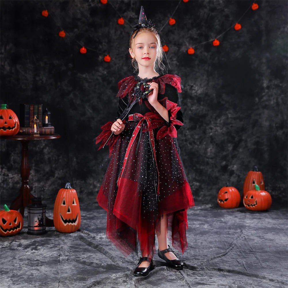 Baby Girls Halloween Witch Vampire Princess Costume Dress for Kids - Cute Toddler Halloween Outfit for Trick or Treating, Dress Up & Photo Shoots