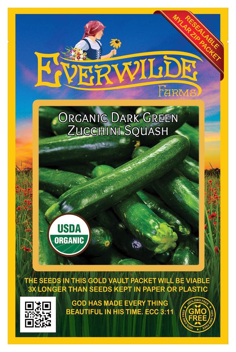 Organic Dark Green Zucchini Summer Squash Seeds - 20 Count - Non-GMO, Heirloom Vegetable Seeds for Home Gardening - Perfect for Salads, Grilling & Healthy Recipes