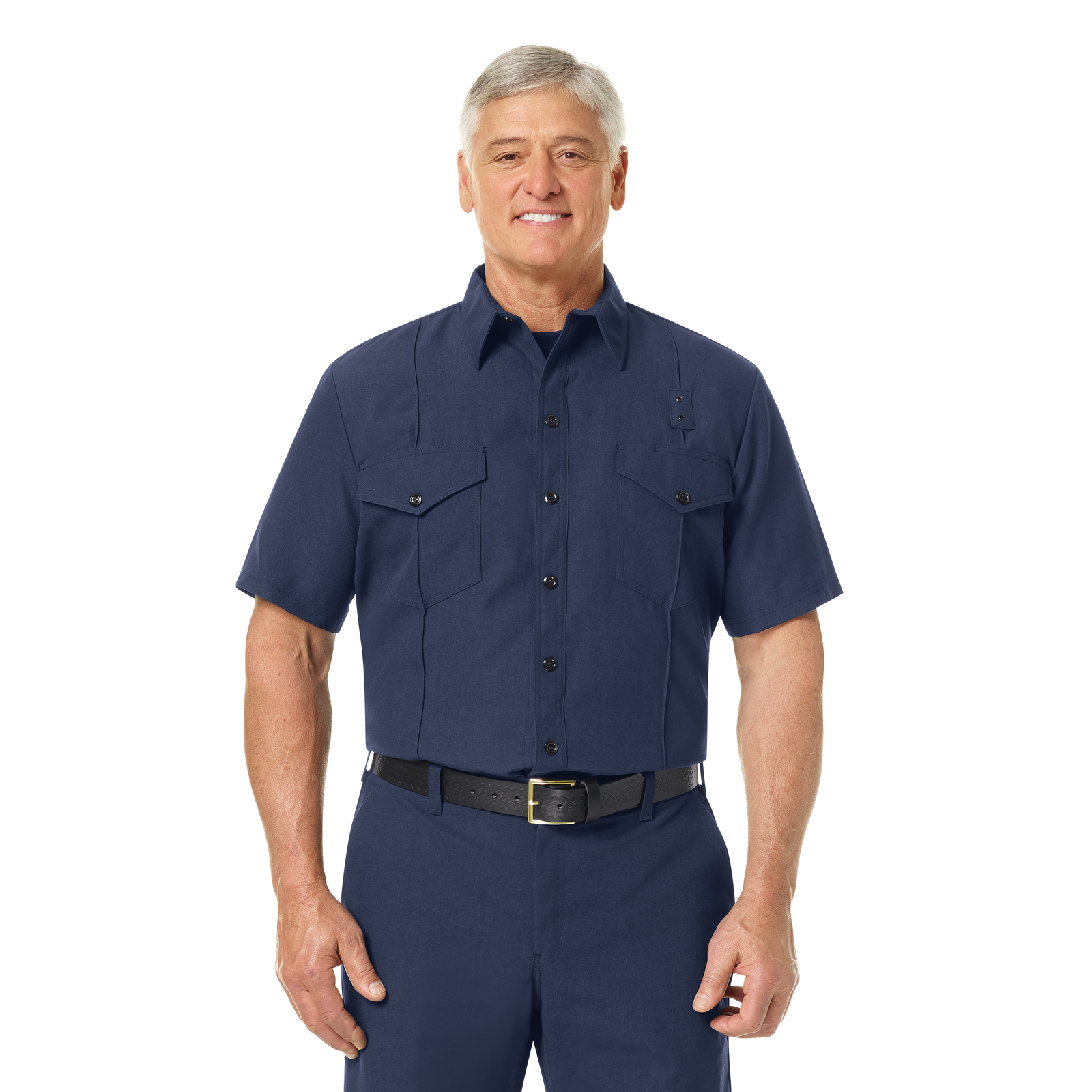 WORKRITE Men's Classic Short Sleeve Fire Chief Shirt - Navy Blue | Durable Uniform for Firefighters & First Responders | Ideal for Emergency Services & Professional Firefighting