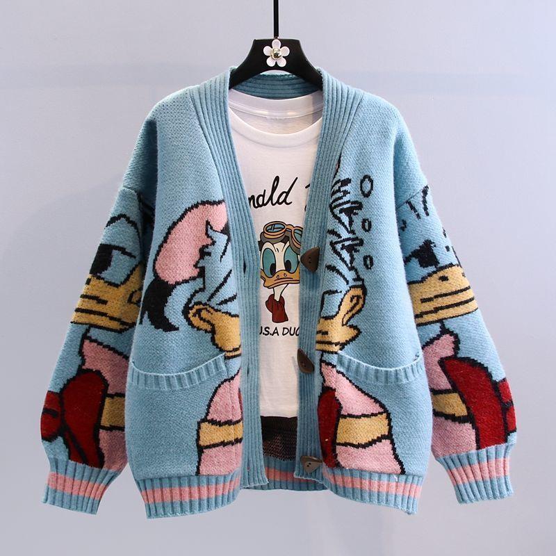 Cartoon Sweater Coat - Lazy Style Loose Knitted Cardigan for Women 1959 Vintage | Cozy Winter Fashion, Casual Outfit, Home Lounge Wear