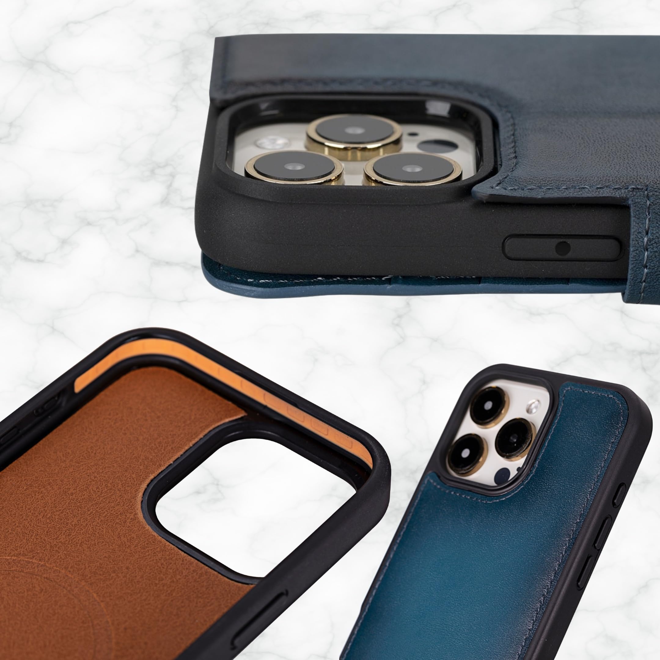 VENOULT Detachable Wallet Case for iPhone 15 Pro MAX - Genuine Leather Magsafe Compatible Cover with 4 Card Slots, RFID Protection & Kickstand | Slim Folio Design for Men & Women (Admiral Blue) | Perfect for Work, Travel & Everyday Use