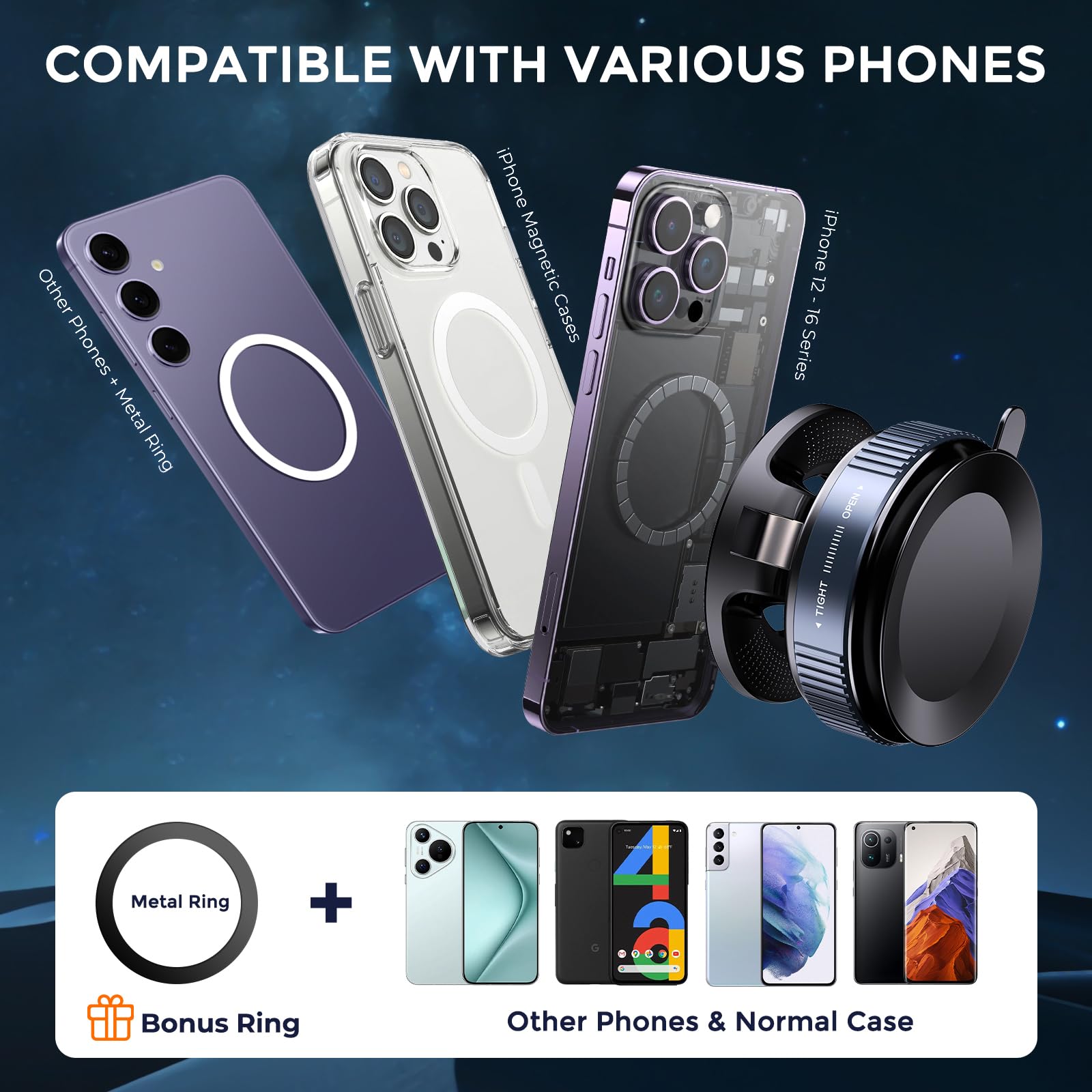 Vacuum Magnetic Phone Holder - Universal Car Mount for Magsafe iPhone & All Smartphones | Strong Suction Cup for Gym, Kitchen, Mirror & Smooth Surfaces | Perfect for Driving, Workouts & Home Use