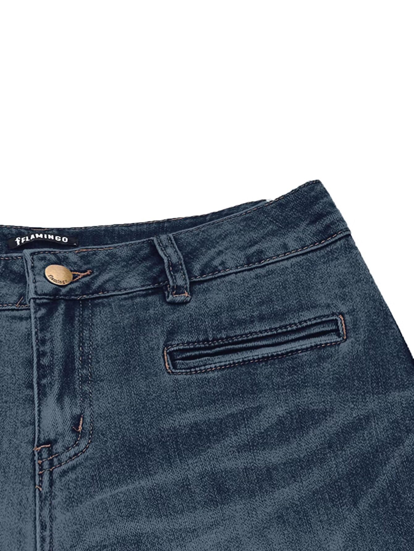 Flamingals Women's Low Waist Wide Leg Bootcut Jeans - Stretchy Baggy Flare Denim Pants (No Belt) for Casual Wear & Boho Style Outfits