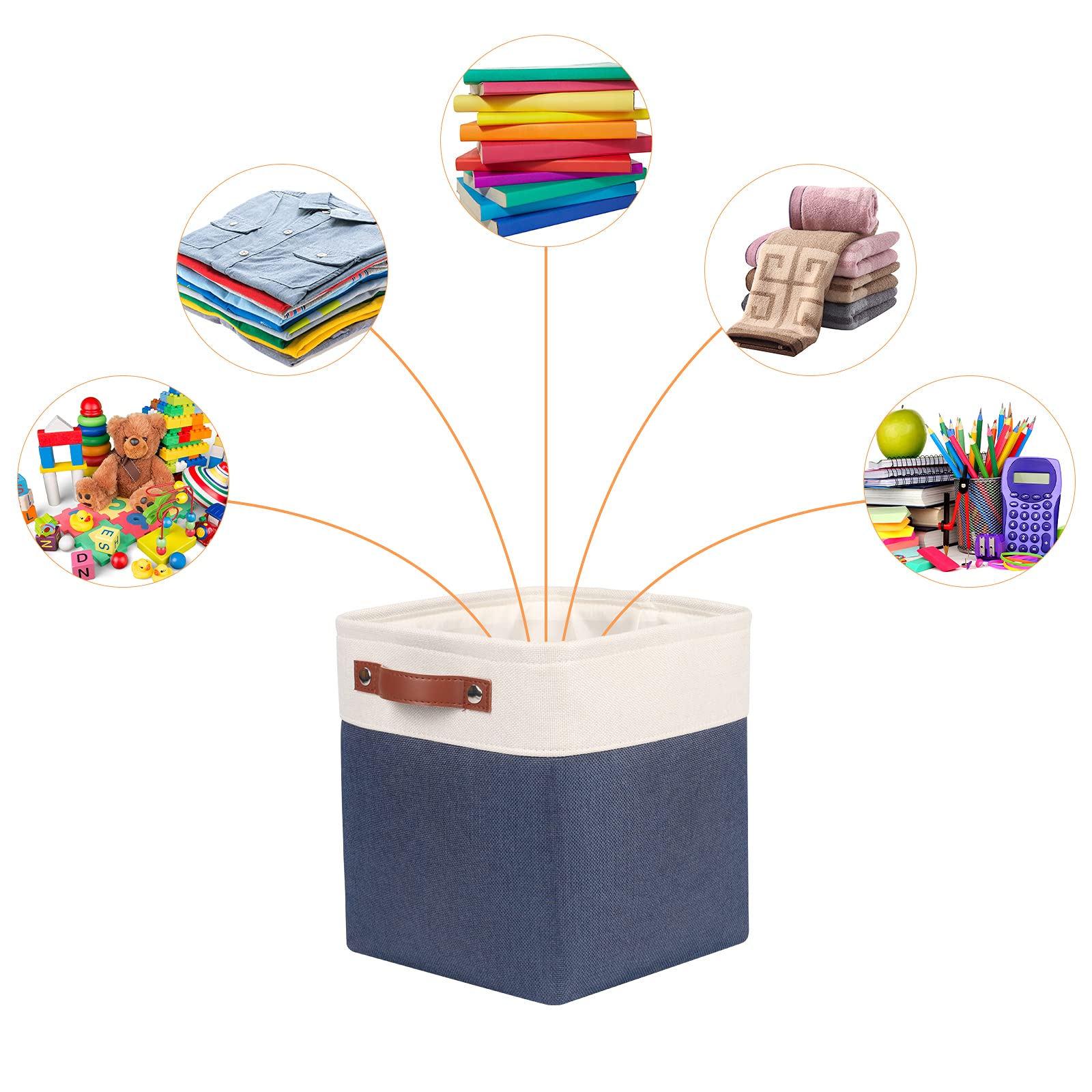 Univivi 4-Pack Fabric Storage Bins with PU Handles - Foldable Closet Organizer Baskets, 10.5x10.5x11 Inches, Blue - Perfect for Bedroom, Nursery, Office & Pantry Organization