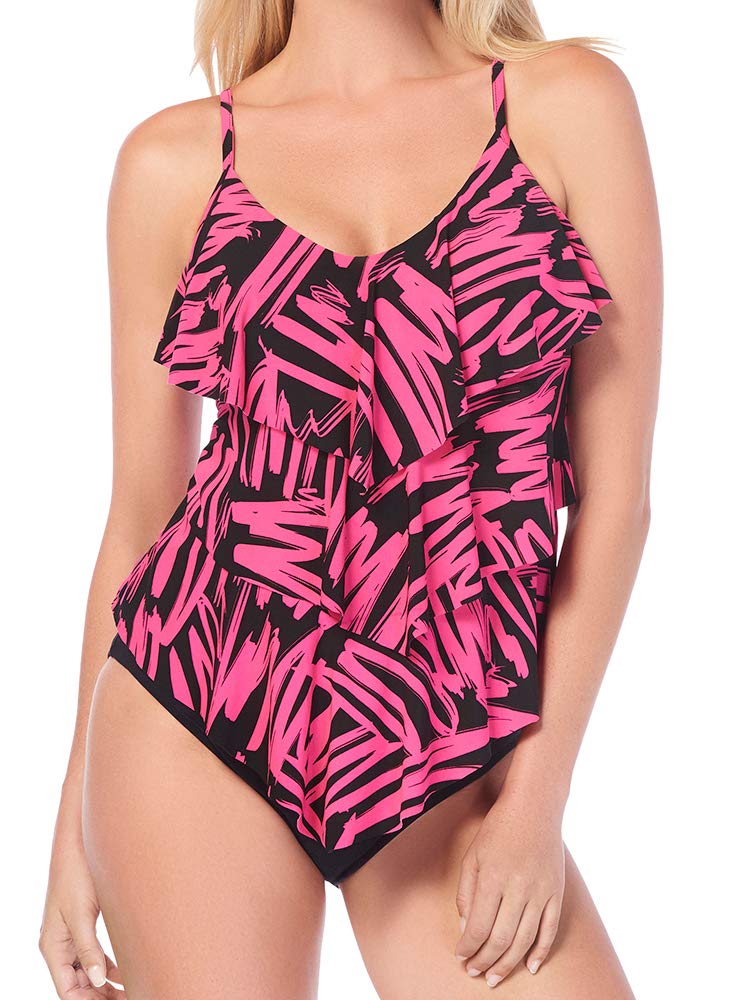 MagicSuit Women's Sketchy Rita Tankini Top - Black/Pink - Swimwear for Women - Perfect for Beach, Pool & Summer Vacations