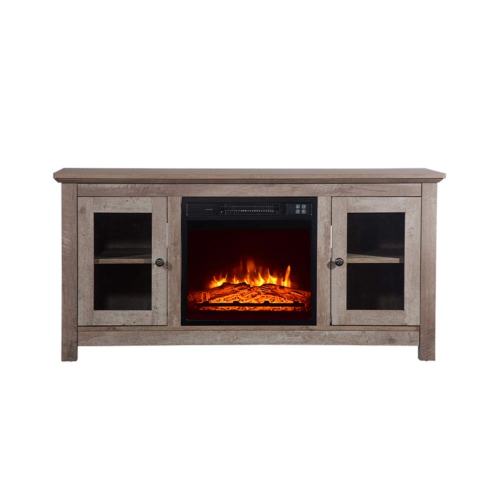 Electric Fireplace TV Stand with Remote Control - 47 Inch Entertainment Center with Overheat Protection & Storage, Log Cyan - Perfect for Living Room, Bedroom & Home Theater Setup