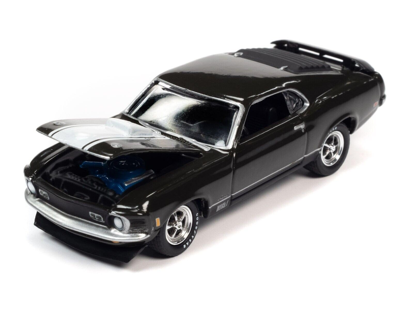 Johnny Lightning JLMC029 1970 Ford Mustang Mach 1 Muscle Car - 1:64 Scale Diecast Model Toy (Green) - Perfect for Collectors, Display, and Racing Enthusiasts