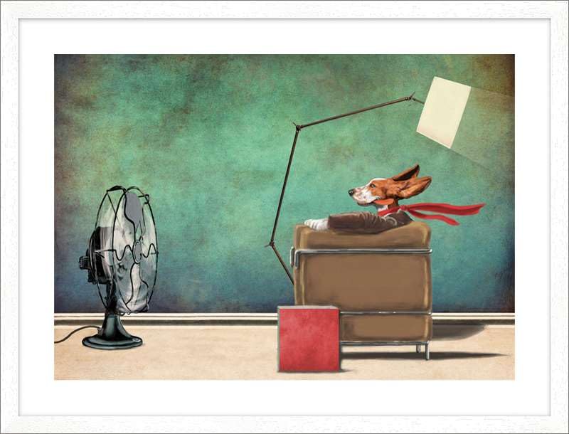ART PRINT CAFE' – Framed Pop Art & Funky Wall Decor by Etienne Betie, Racing Dog Painting with White Frame – Perfect for Living Room, Bedroom or Office Decor
