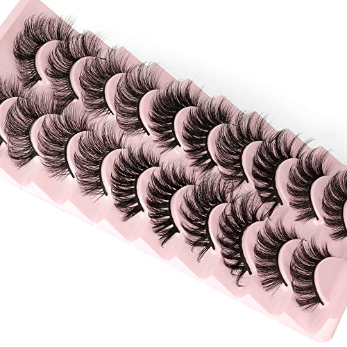 3D Fluffy Curly Natural Mink Lashes - 5 Styles Wispy Volume Fake Eyelashes (10 Pairs) by Yawamica | Perfect for Daily Wear, Parties, Weddings & Special Occasions