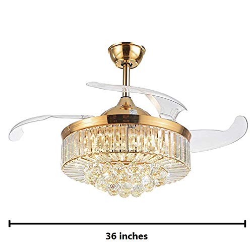 Modern Dimmable Crystal Ceiling Fan with LED Lights & Remote Control - 36