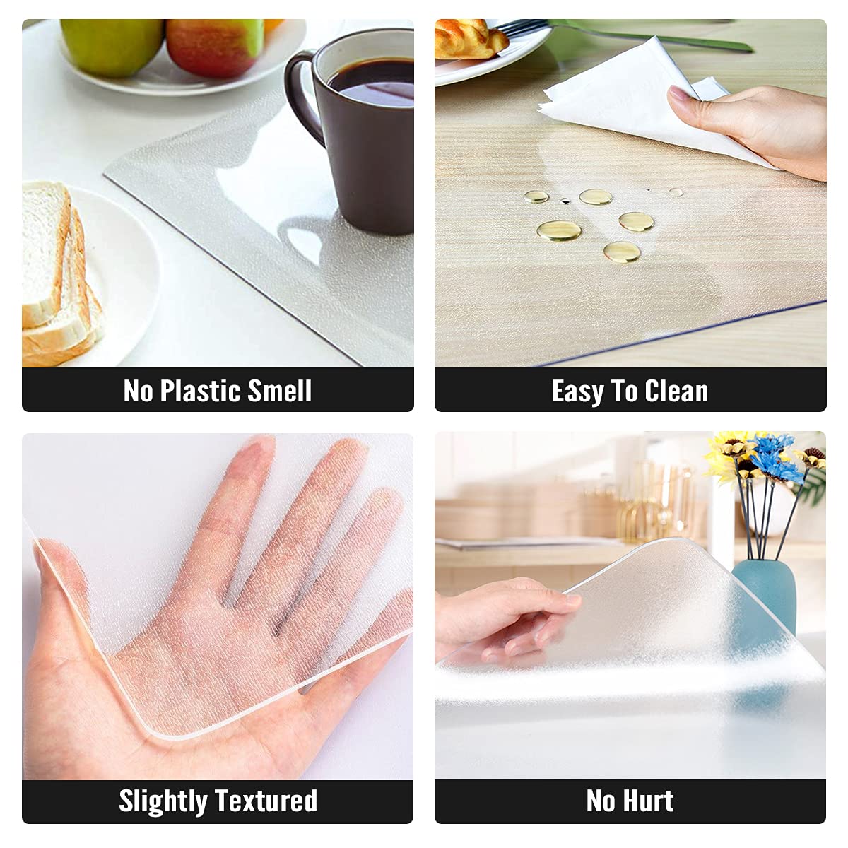 Royhom 2mm Thick Frosted Plastic Table Cover Protector - 60 x 36 Inch Waterproof & Oil-Proof Dining Table Protector for Kitchen, Restaurant, and Home Use