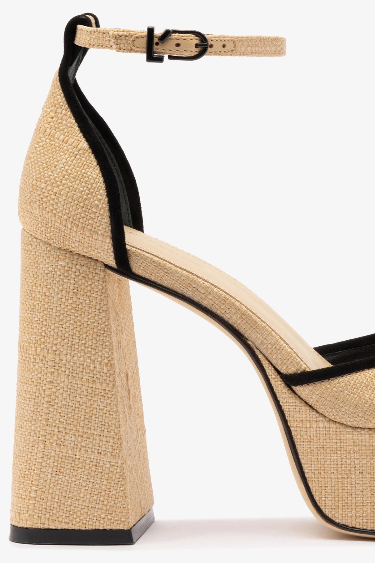 Ari Pump Women's Shoes in Beige Raffia with Black Leather Trimming - Comfortable Heels for Work, Weddings & Special Occasions