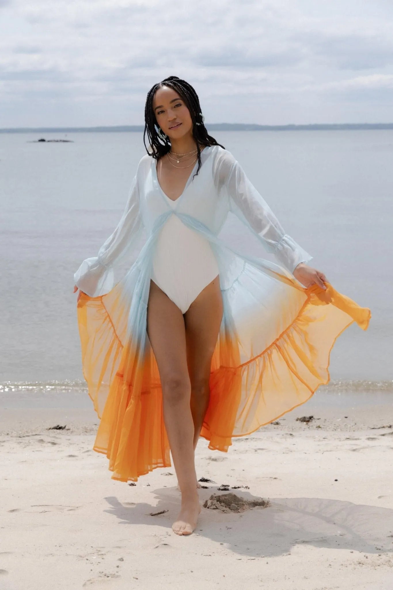 Ombré Tiered Sheer Kimono Robe - Lightweight Lace Cover Up for Women - Perfect for Beach, Bridal Party & Boho Fashion