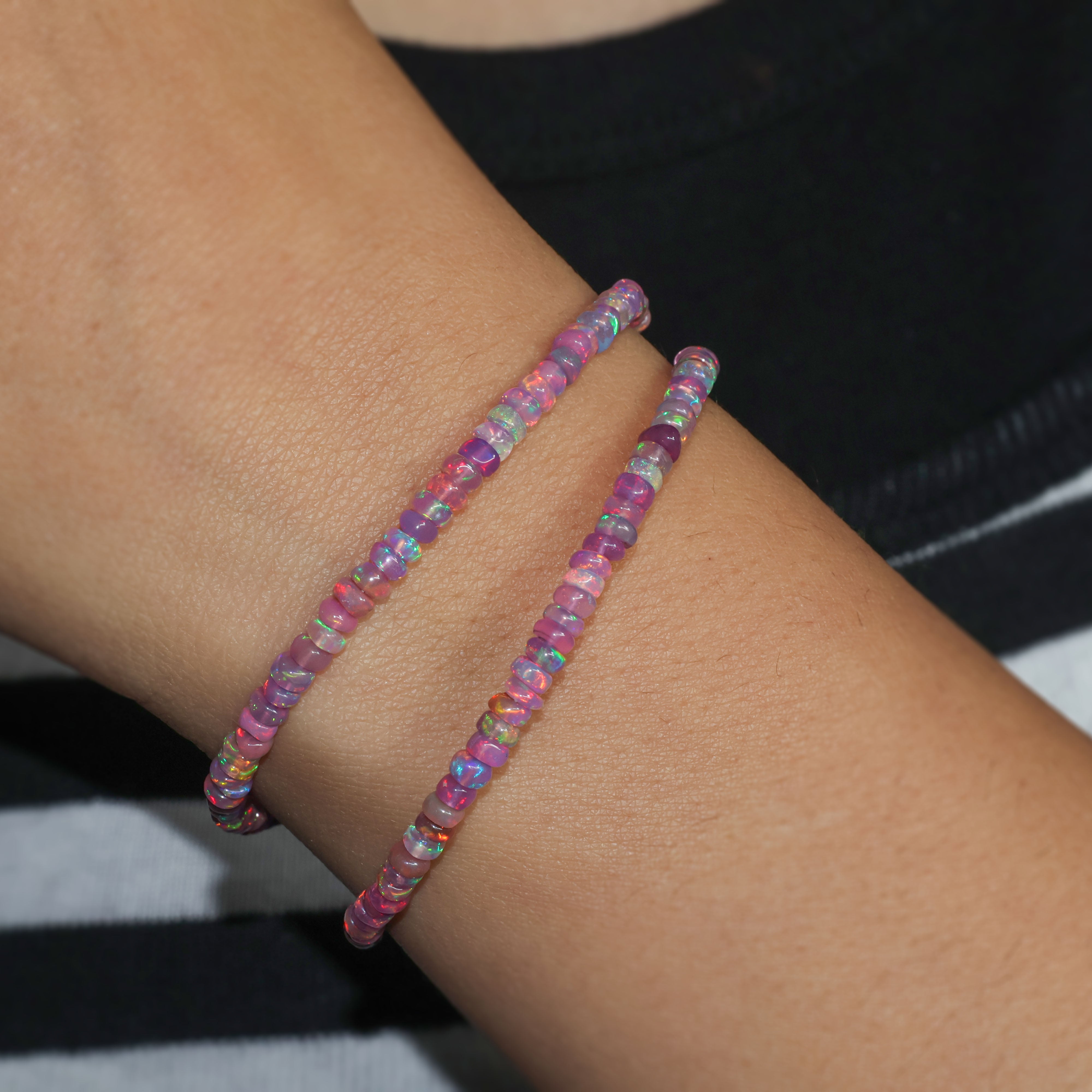 Natural Purple Opal Beaded Bracelet - Handmade 2 Strand Plain Jewelry for Women - Perfect for Boho Chic, Casual Wear & Special Occasions