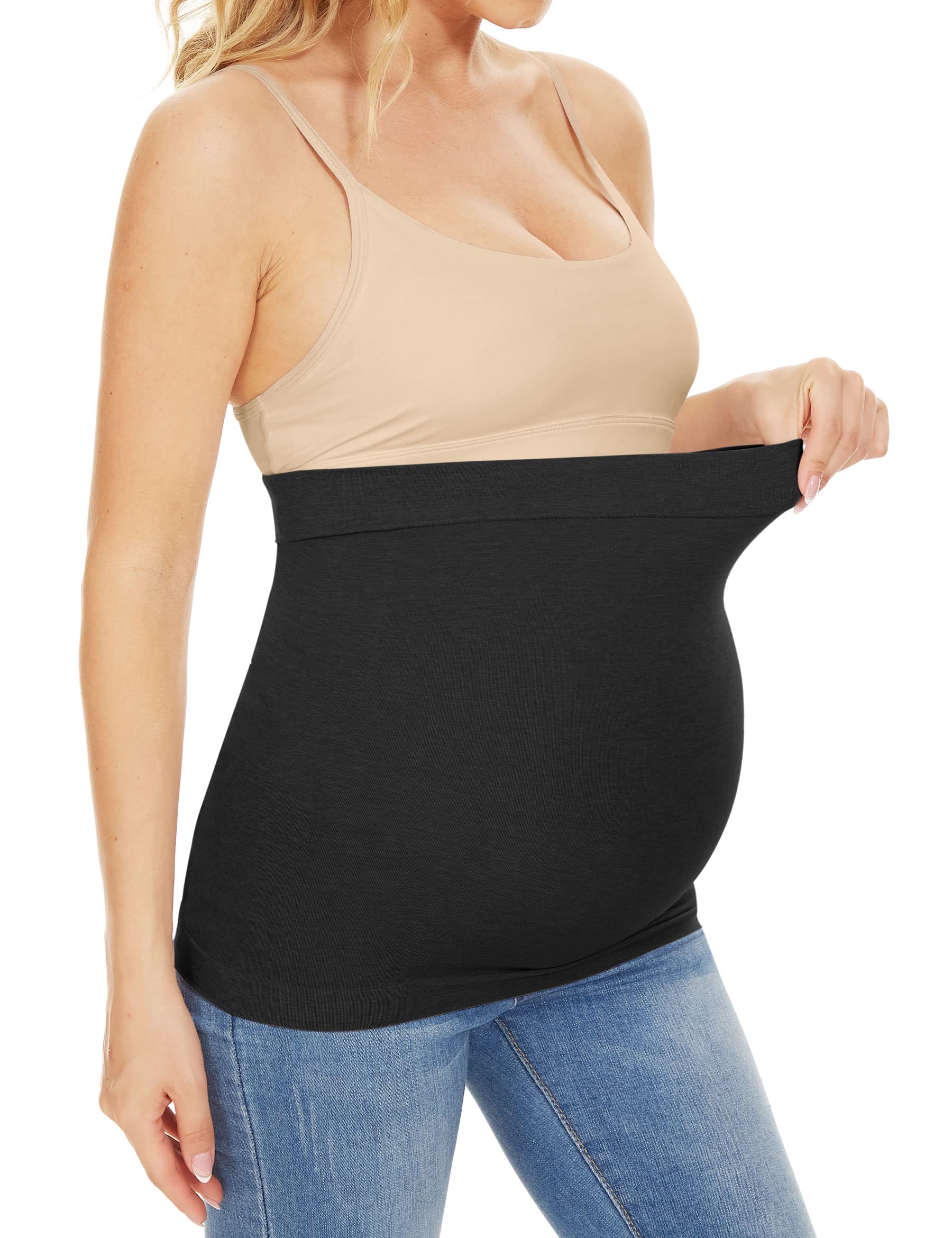 Rheane Maternity Belly Band for Pregnancy Support - Adjustable Belly Band for Jeans & Maternity Clothes - Black & White Medium - Perfect for Work, Exercise & Everyday Comfort During Pregnancy