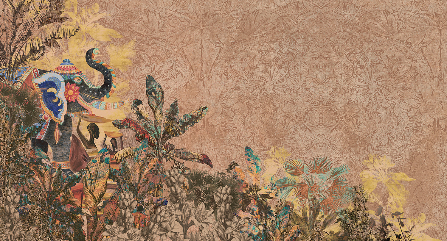 Copper Brown Tropical Jungle Mural Wallpaper M2552 - Nature-Inspired Peel & Stick Wallpaper for Living Room, Bedroom, Nursery Decor | Easy DIY Home Renovation