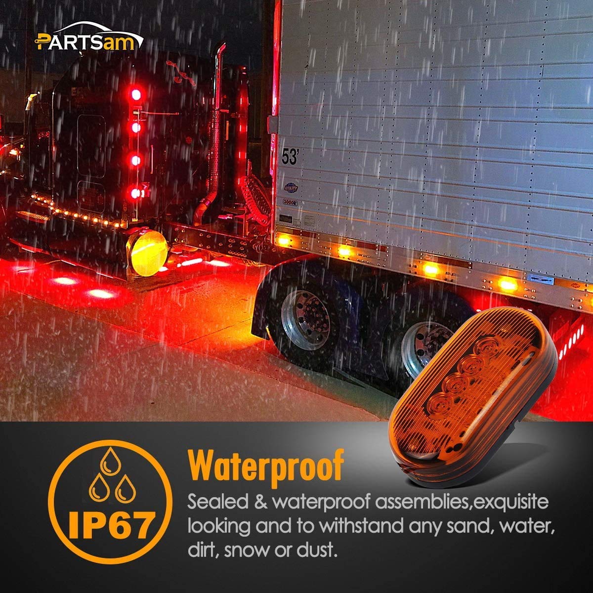 Partsam 4pcs Amber 10LED Side Marker Clearance Lights for Trailer Truck RV Camper - 4 Inch 4x2 Rectangular 12V LED Identification Lights - Perfect for Road Safety & Vehicle Visibility at Night