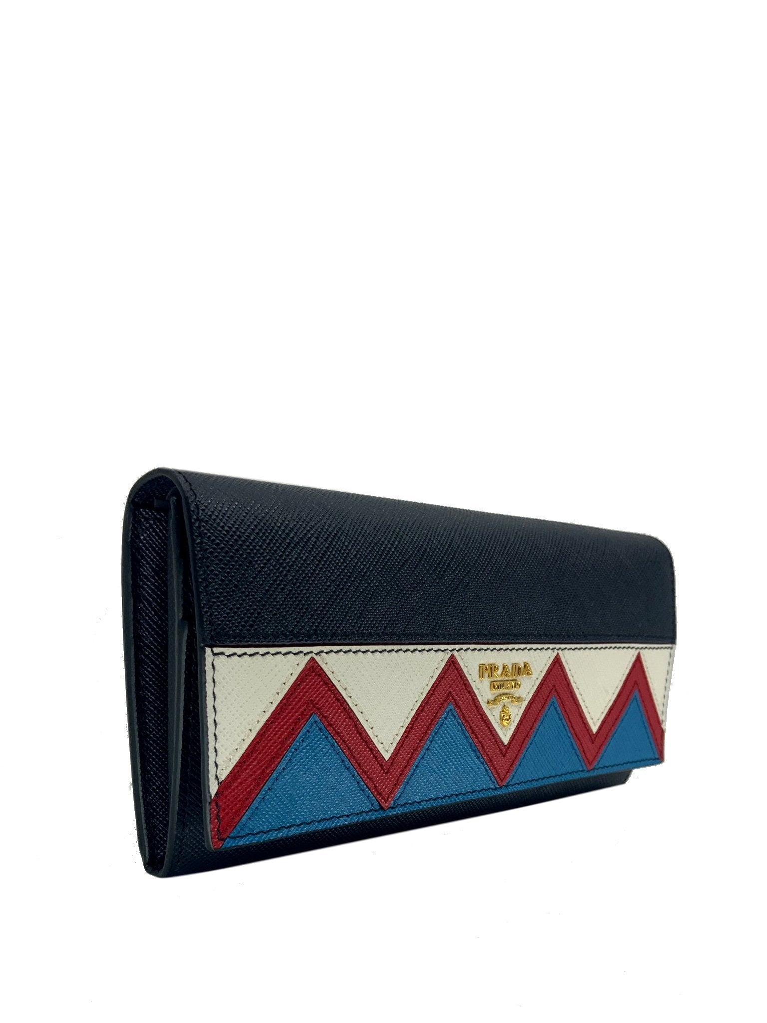 Prada Saffiano Leather Zig Zag Continental Wallet - Authentic Luxury Women's Wallet for Everyday Use & Special Occasions