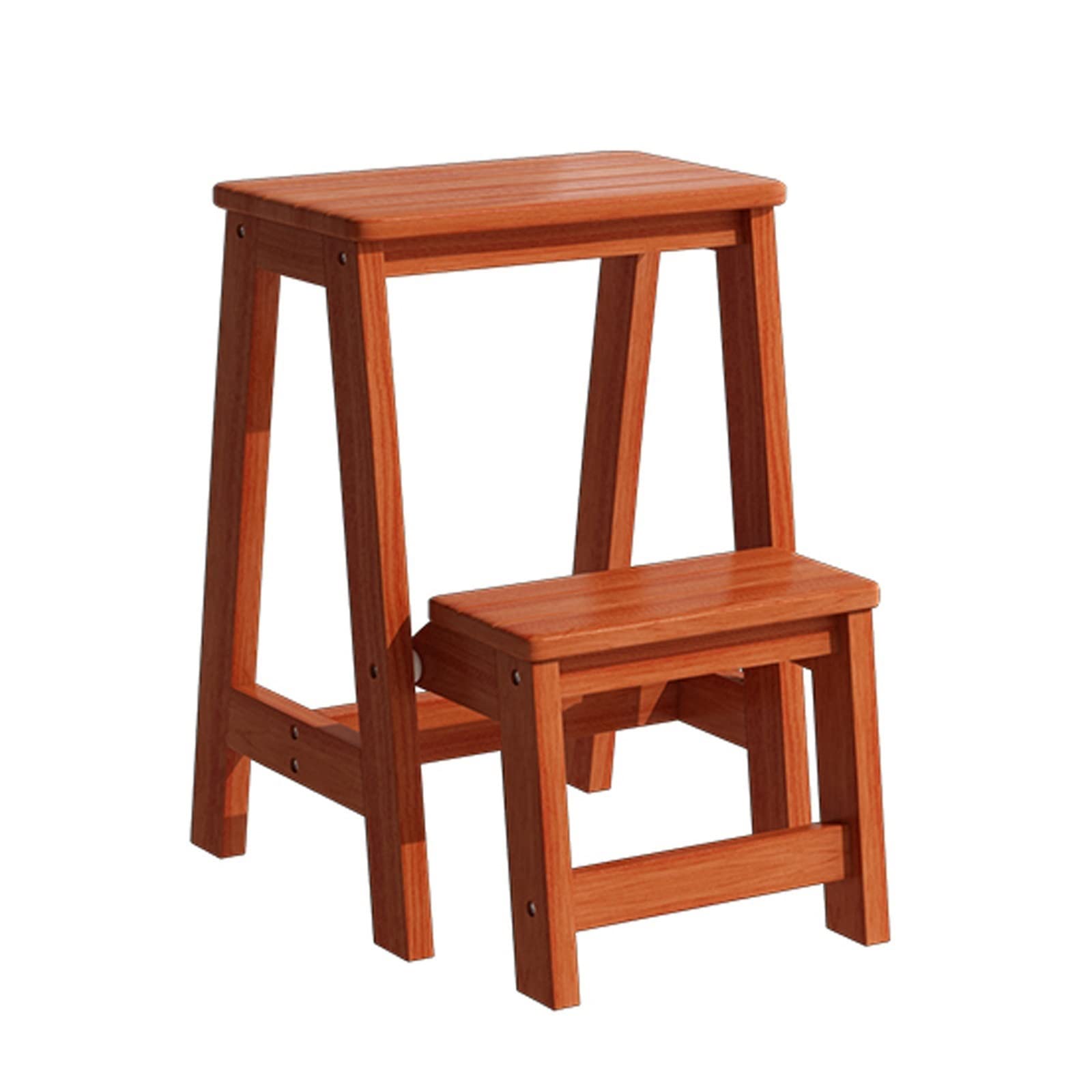 2-Step Folding Wooden Ladder Stool - Portable Multifunctional 3-in-1 Step Stool for Indoor & Outdoor Use - Perfect for Kitchen, Bathroom, Closet, and Garage Storage