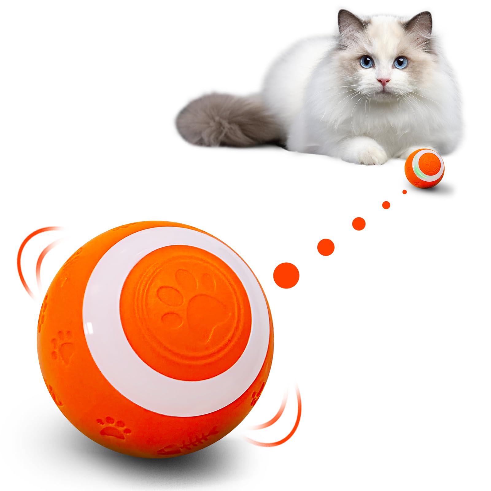 SEALON Smart Cat Toy with Automatic Gravity Roller Ball - Interactive USB Rechargeable Pet Exercise Toy for Indoor Cats - Perfect Gift for Cat Lovers (Orange) - Keep Your Cat Entertained for Hours