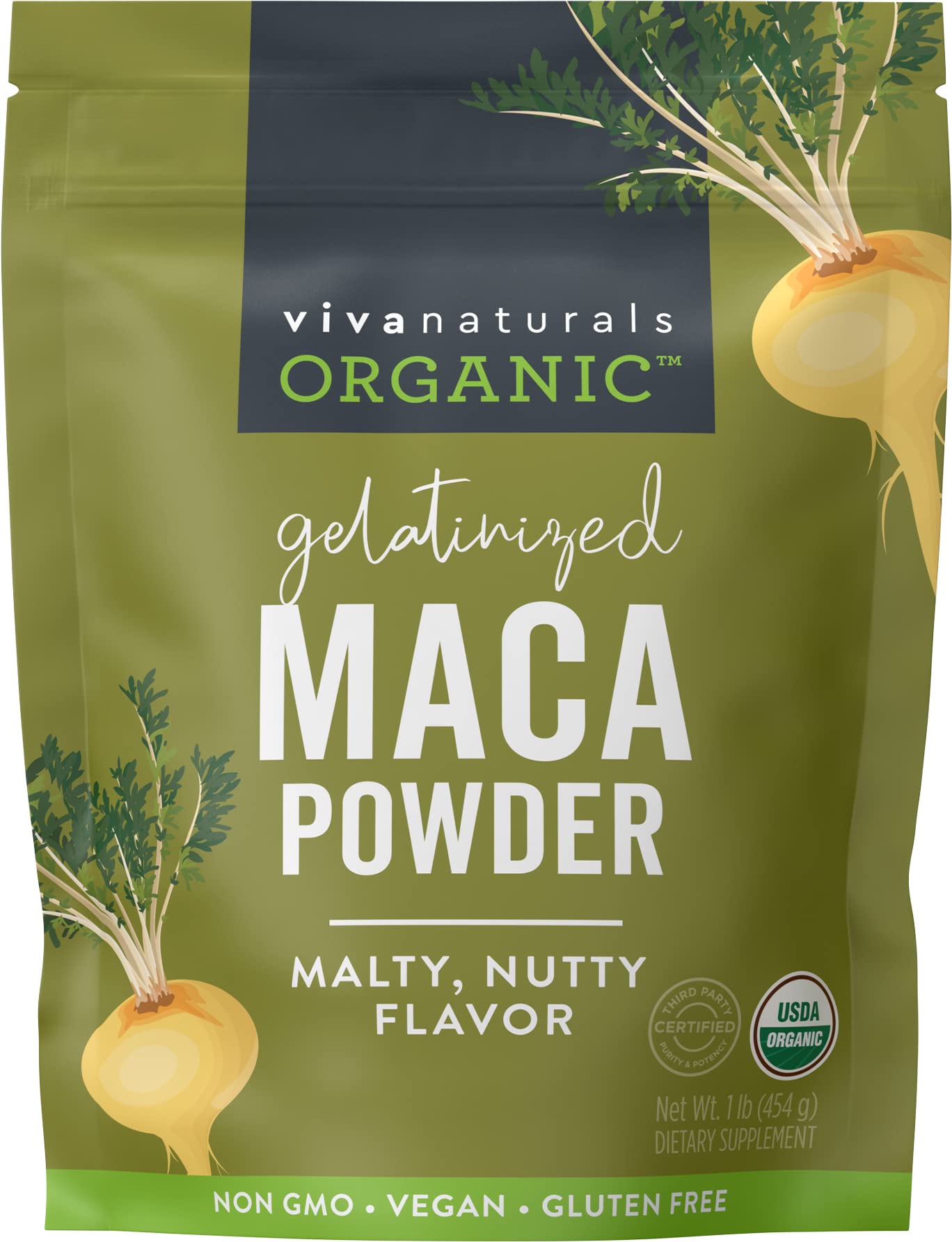 Viva Naturals Organic Gelatinized Maca Powder - 16oz (1lb) Peruvian Superfood for Energy & Vitality, Certified USDA Organic, Gluten-Free, Non-GMO - Perfect for Smoothies, Baking & Natural Energy Boost