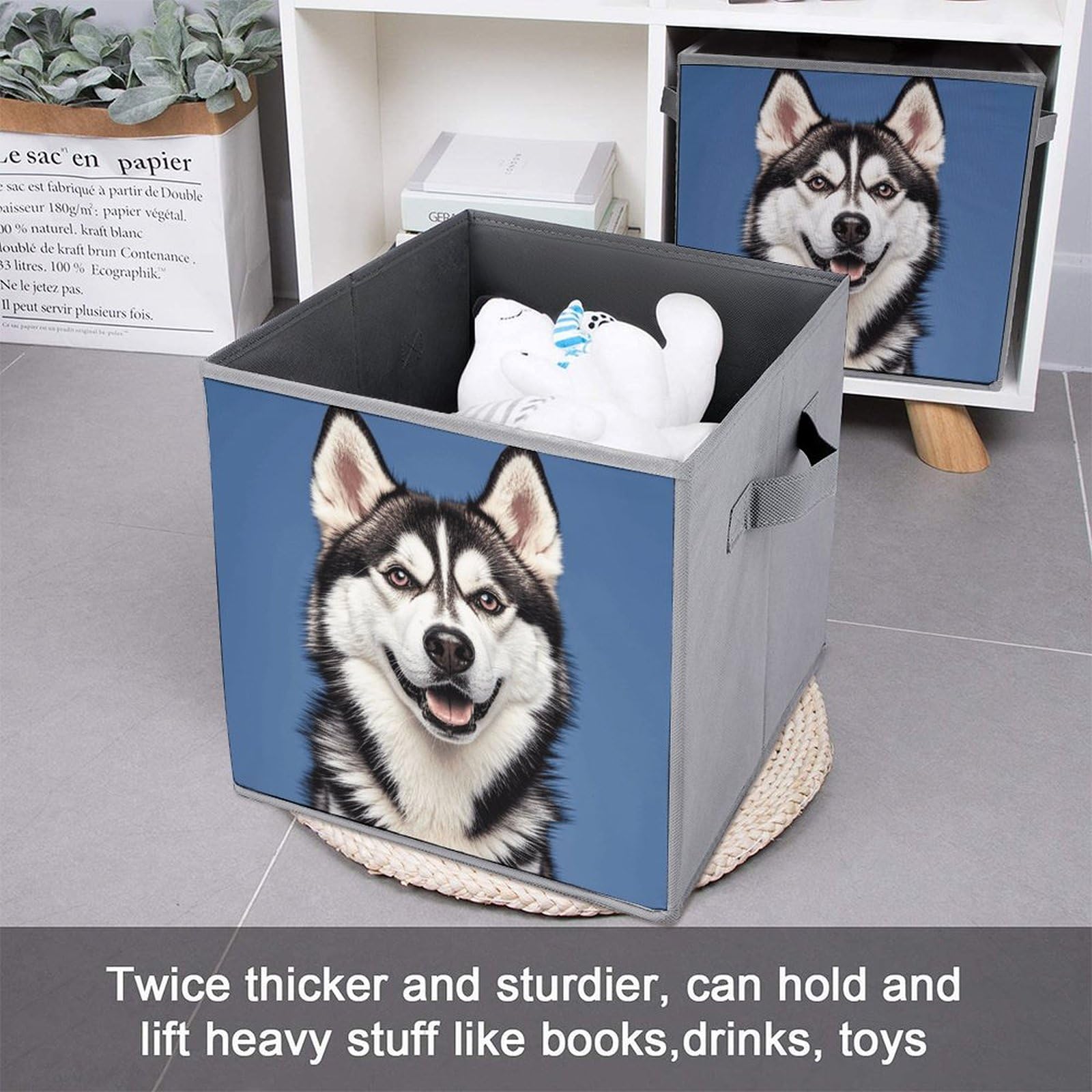 6PCS Collapsible Storage Bins with Handles - Husky Dog Pattern Foldable Organizing Boxes for Home, Closet, Shelves & Office | Space-Saving Multi-Purpose Storage Containers for Toys, Clothes & Household Items