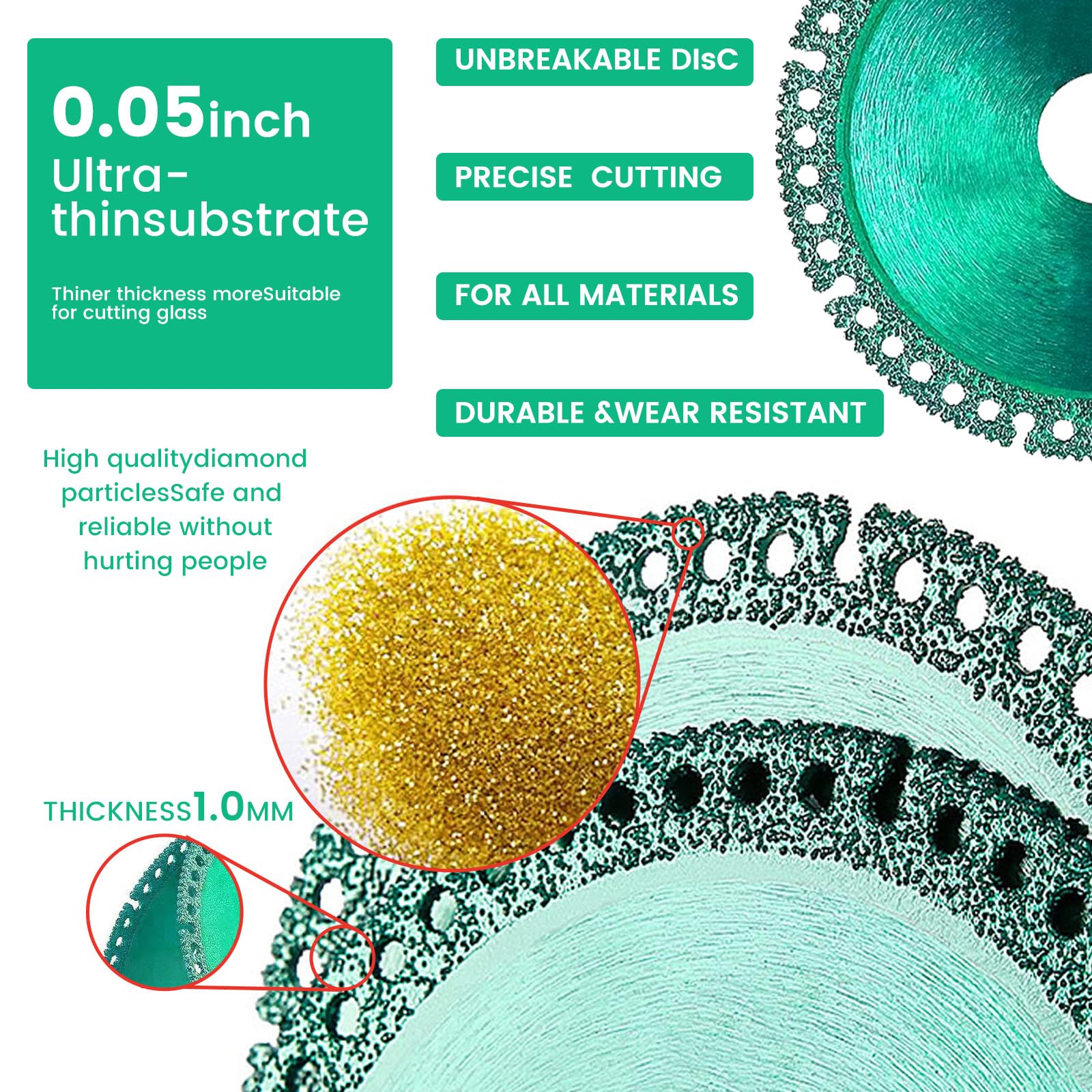 4-Inch Ultra-Thin Diamond Cutting Blade - Indestructible Angle Grinder Disc for Glass, Wood, Stone, Metal & Ceramic Tile | Multi-Purpose Saw Wheel for DIY, Construction & Metalworking Projects (Green)