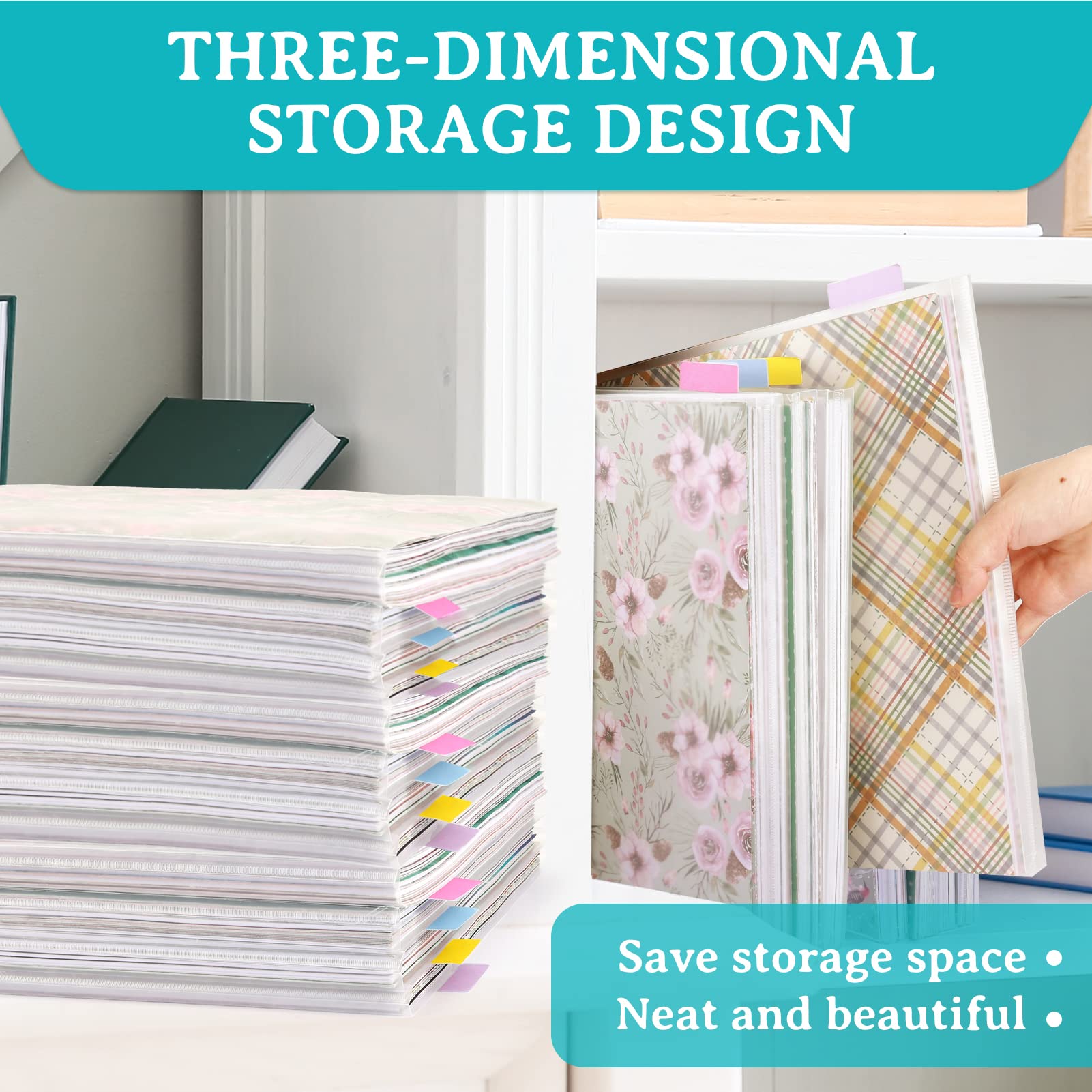 Caydo 20-Piece Clear 12x12 Scrapbook Paper Organizer with Tabs & Gusset Bottom - Perfect for Storing Scrapbook Paper, Vinyl Sheets, Cardstock & Craft Supplies - Ideal for Scrapbooking, Card Making & DIY Projects
