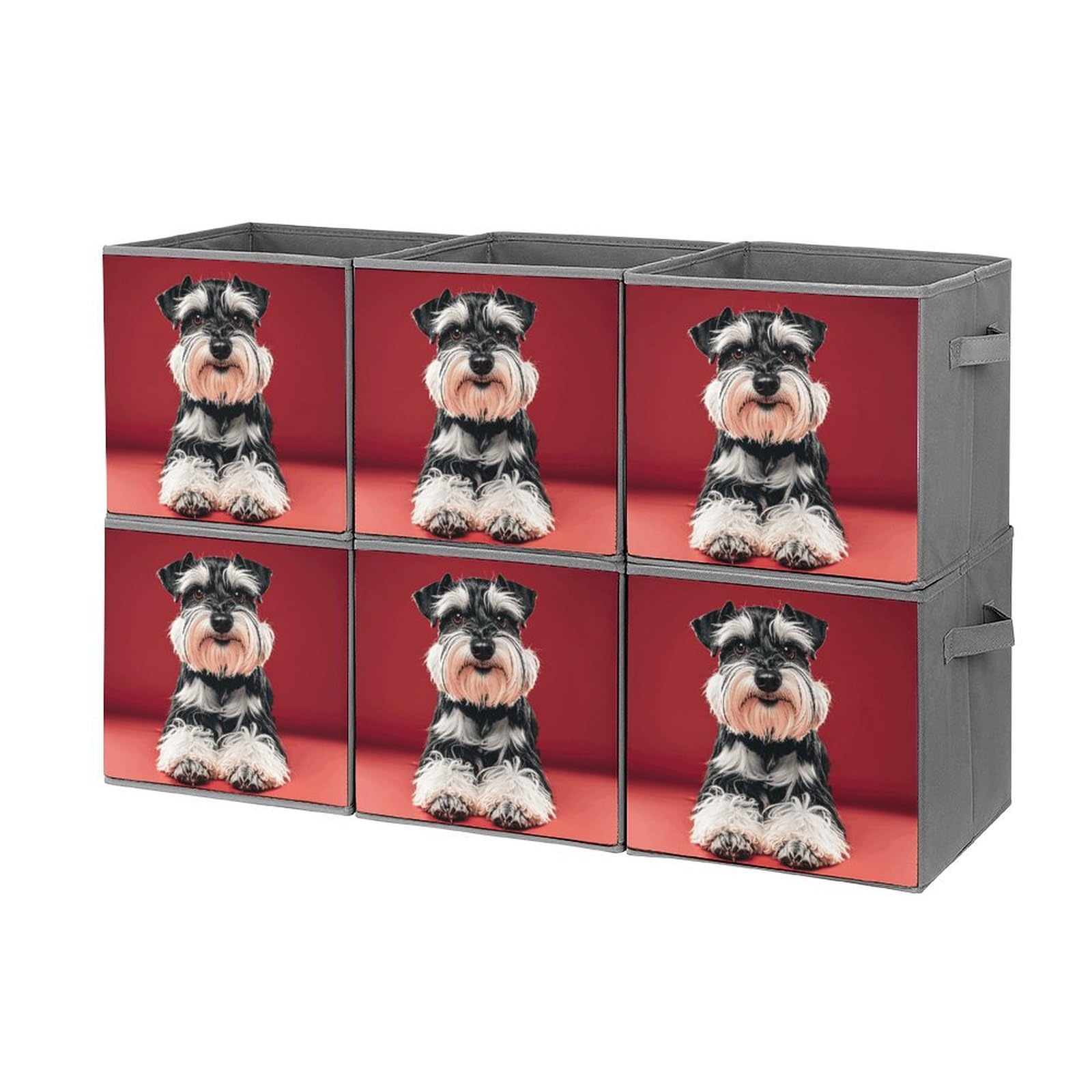 6-Pack Collapsible Storage Bins with Handles - Cute Schnauzer Dog Pattern Foldable Organizing Baskets for Home, Closet, Shelves & Office Organization - Space Saving Storage Boxes for Toys, Books & Household Items
